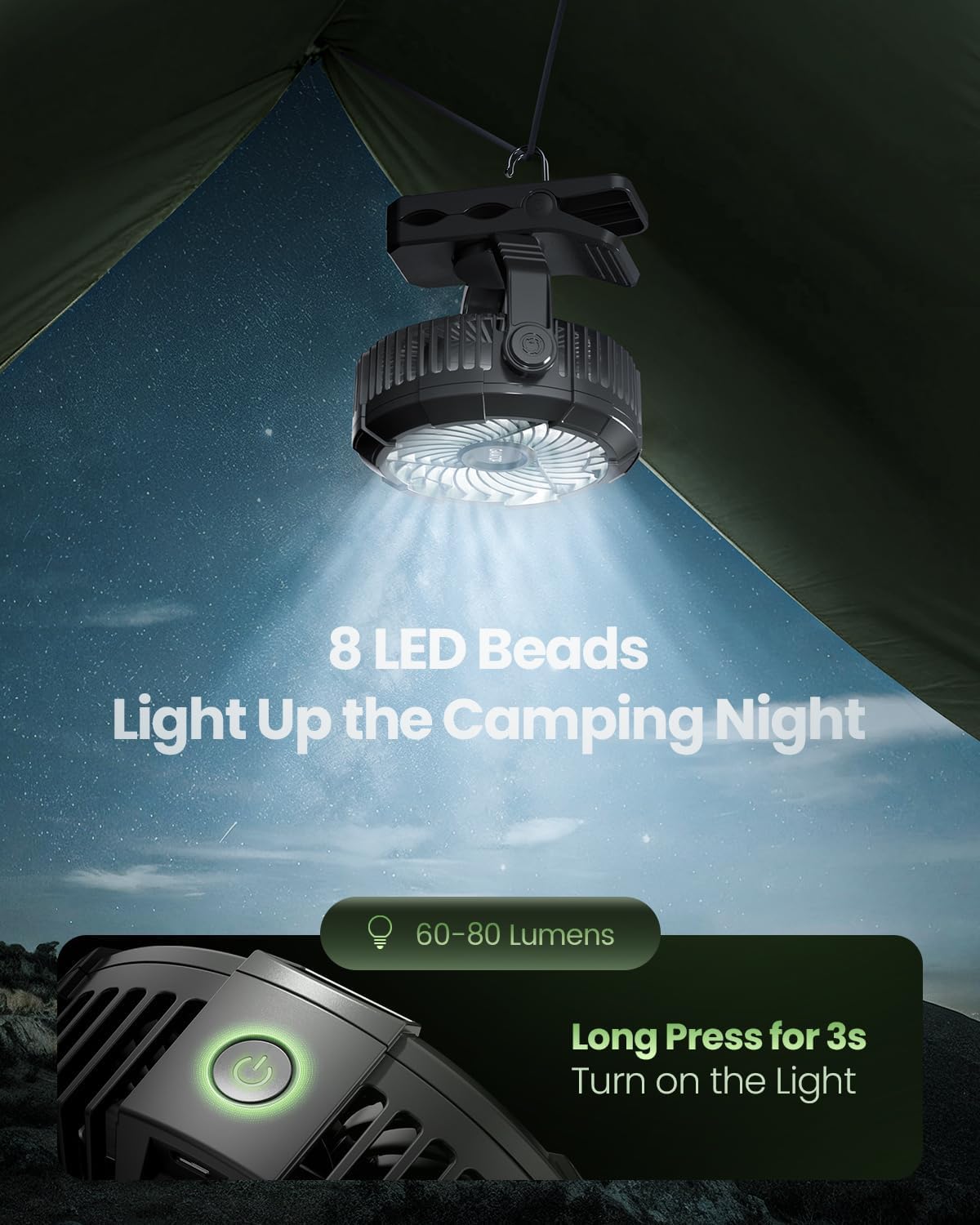 Gaiatop Portable Camping Fan With Led Lantern, 360°Rotation And Clip On For Desk, 4000Mah Usb
