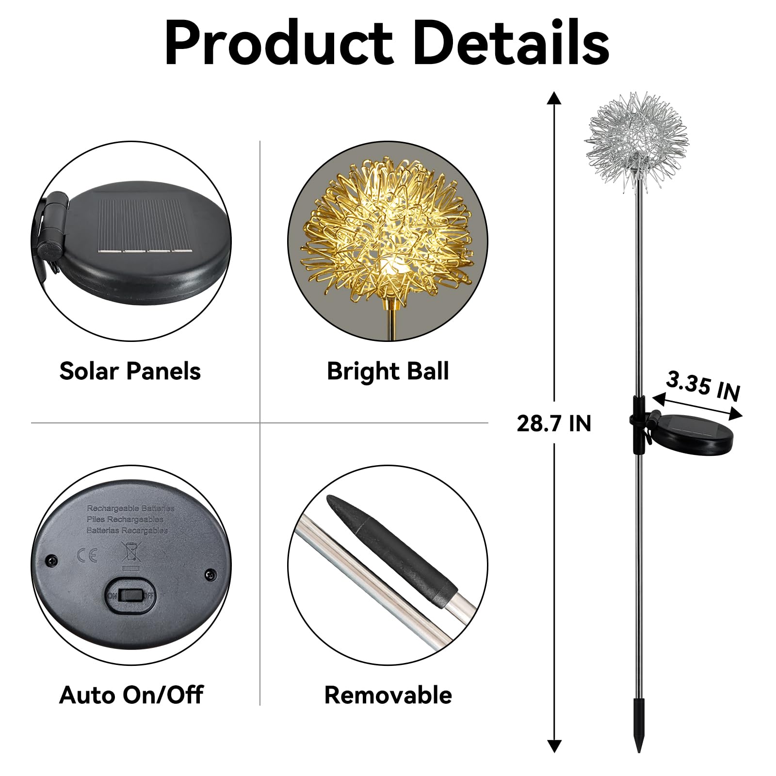 Yshengmian 2 Pack Sunflower Garden Lights + 2 Pack Aluminum Ball Garden Lights