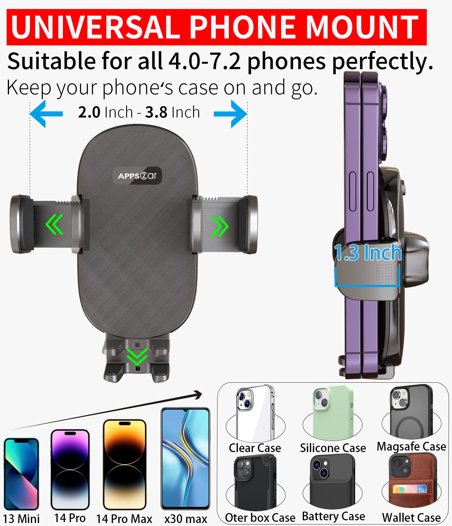 Apps2Car Solid Cup Phone Mount For Car Cup Truck With Quick Extension Long Arm Fast Swivel Adjustable Height 360 Rotatable Low Profile For Iphones
