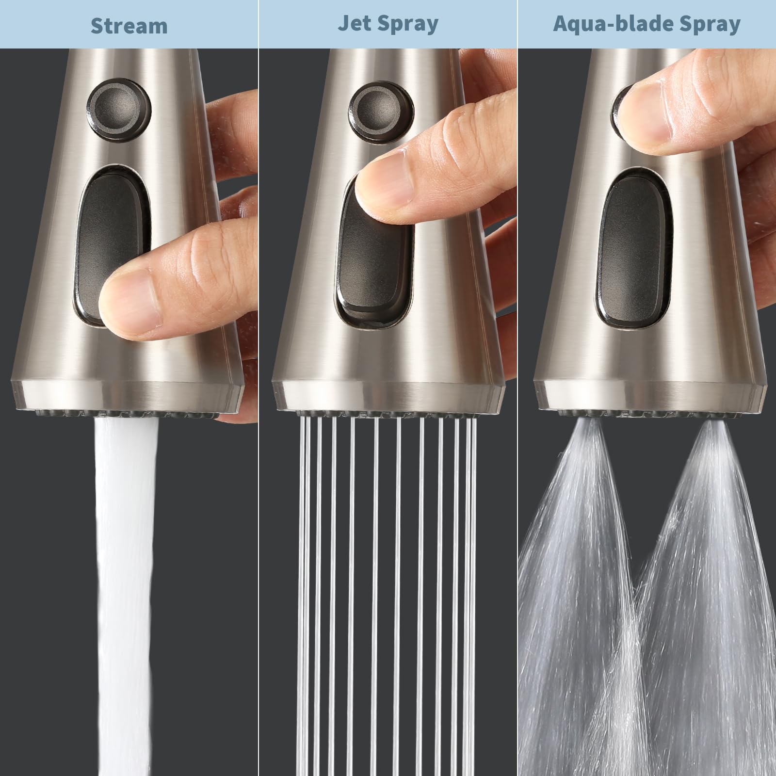 Chiataoma Pull Down Kitchen Faucet Head Replacement - 3 Function Pull Down Spray Head, Sink Faucet Head, Faucet Sprayer Nozzle With 11 Adapters, Compatible With Delta, Kohler, American Standard, Moen