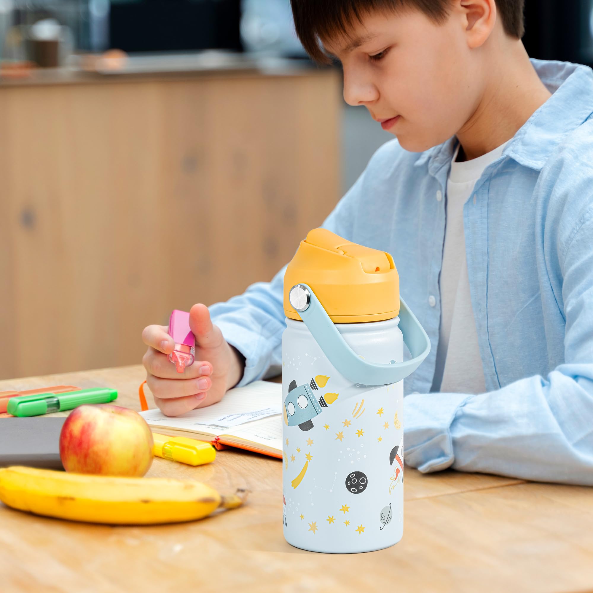 Agh 12Oz Stainless Steel Kids Water Bottle With Straw,Double Wall Vacuum Tumbler For Traveling