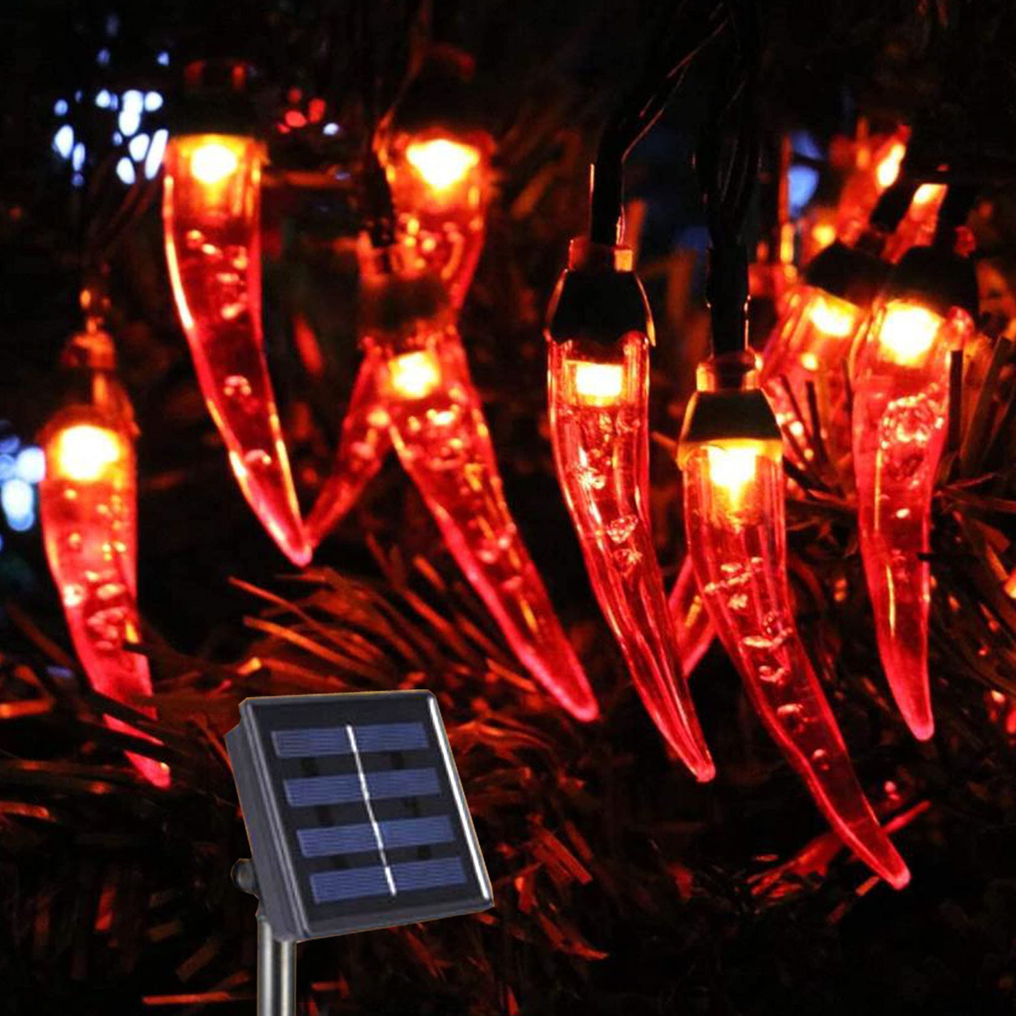 Dreamworth Solar Red Chili String Lights, 50 Led Chili Shape Fairy String Lights Solar Operated String Lights For Wedding, Chinese Year,Spring Festival,Party Decoration,Christmas