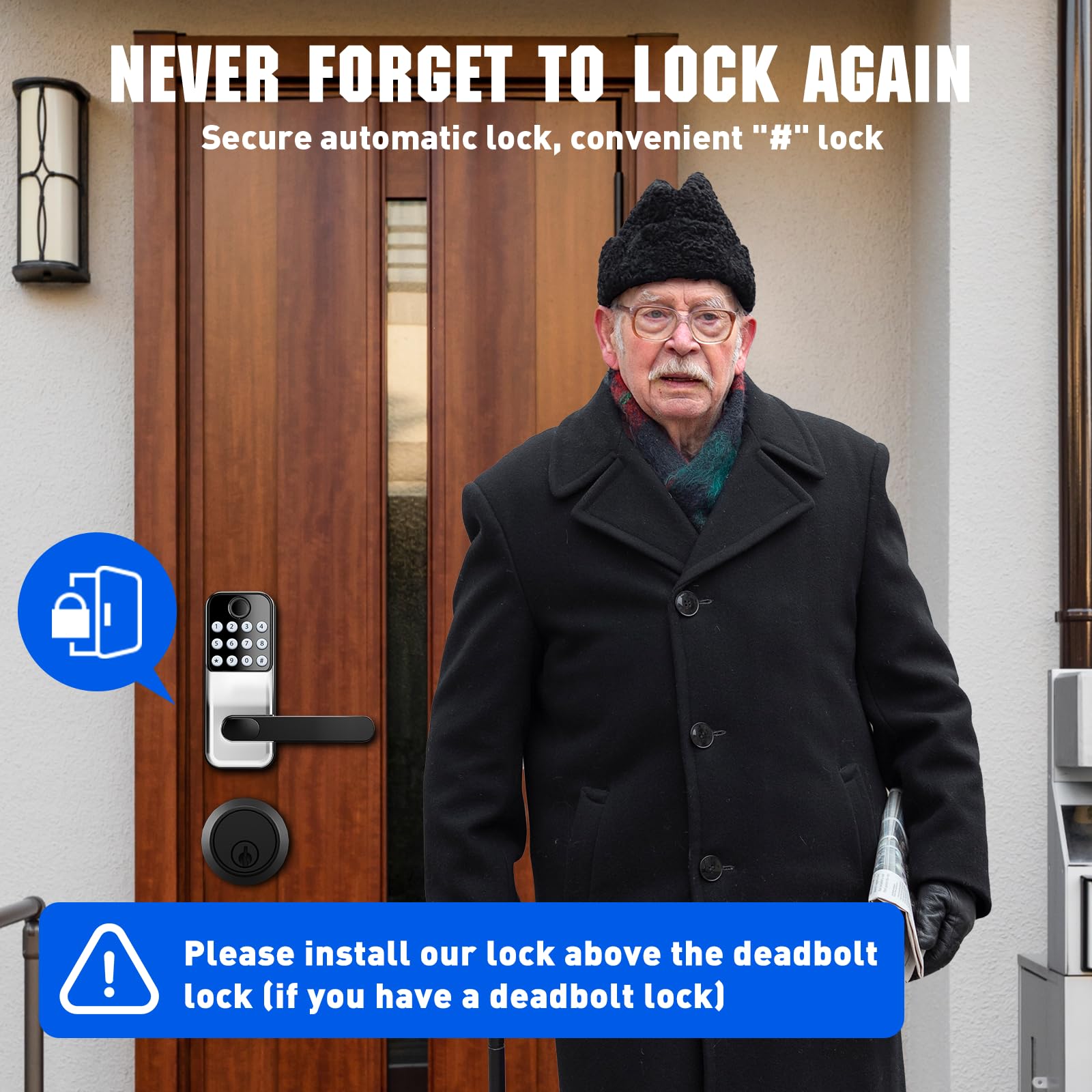 Olumat Smart Lock For Front Door: Keyless Entry Door Lock, Smart Keypad Lock With Handle, Fingerprint Lock With App, Digital Lock With Handle, For Garage, Home, Office