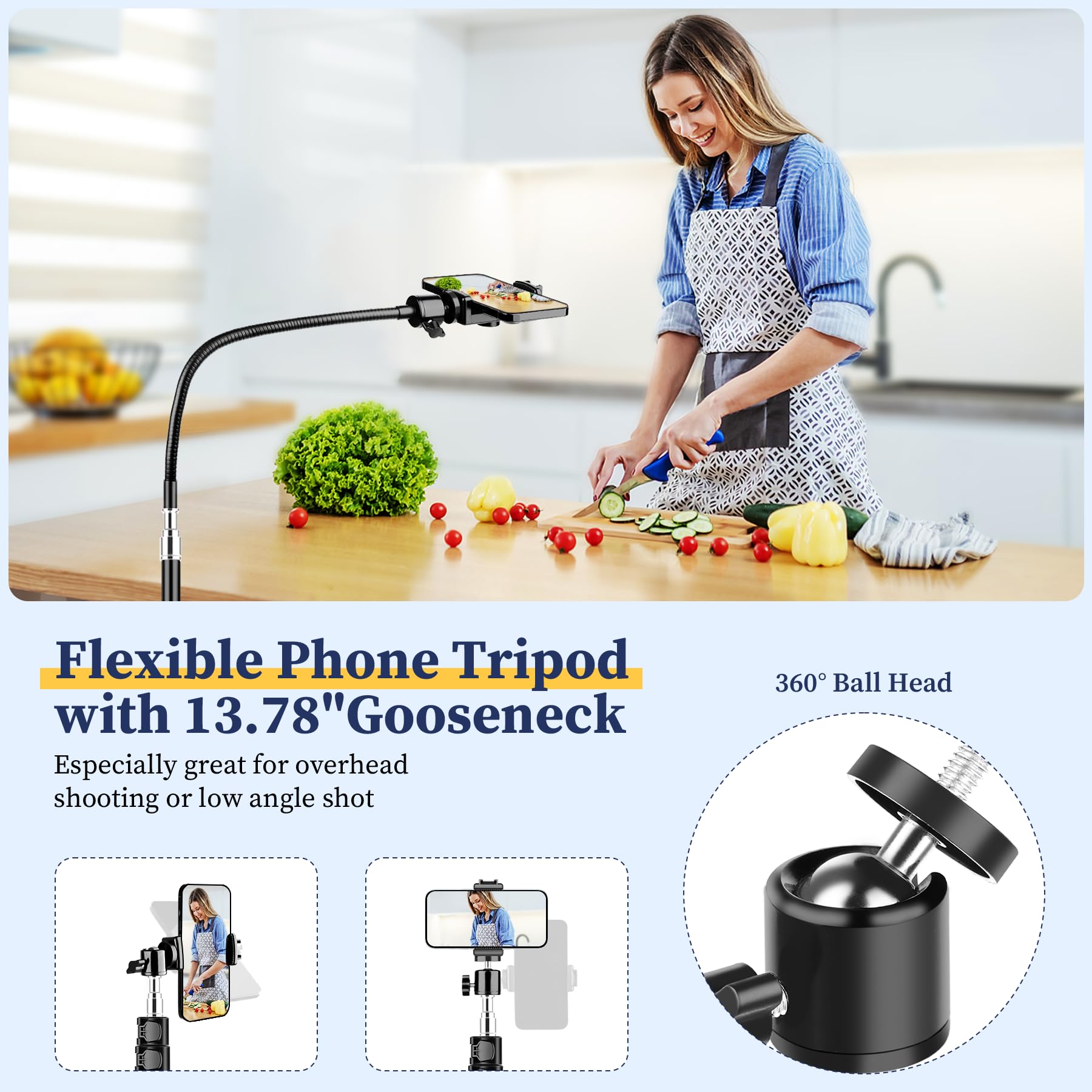 Victiv Flexible Tripod For Iphone, 88" Tall Cellphone Tripod With Gooseneck, Phone Holder And Wireless Remote, Camera Phone Stand For Recording Filming, Compatible With Iphone/Android