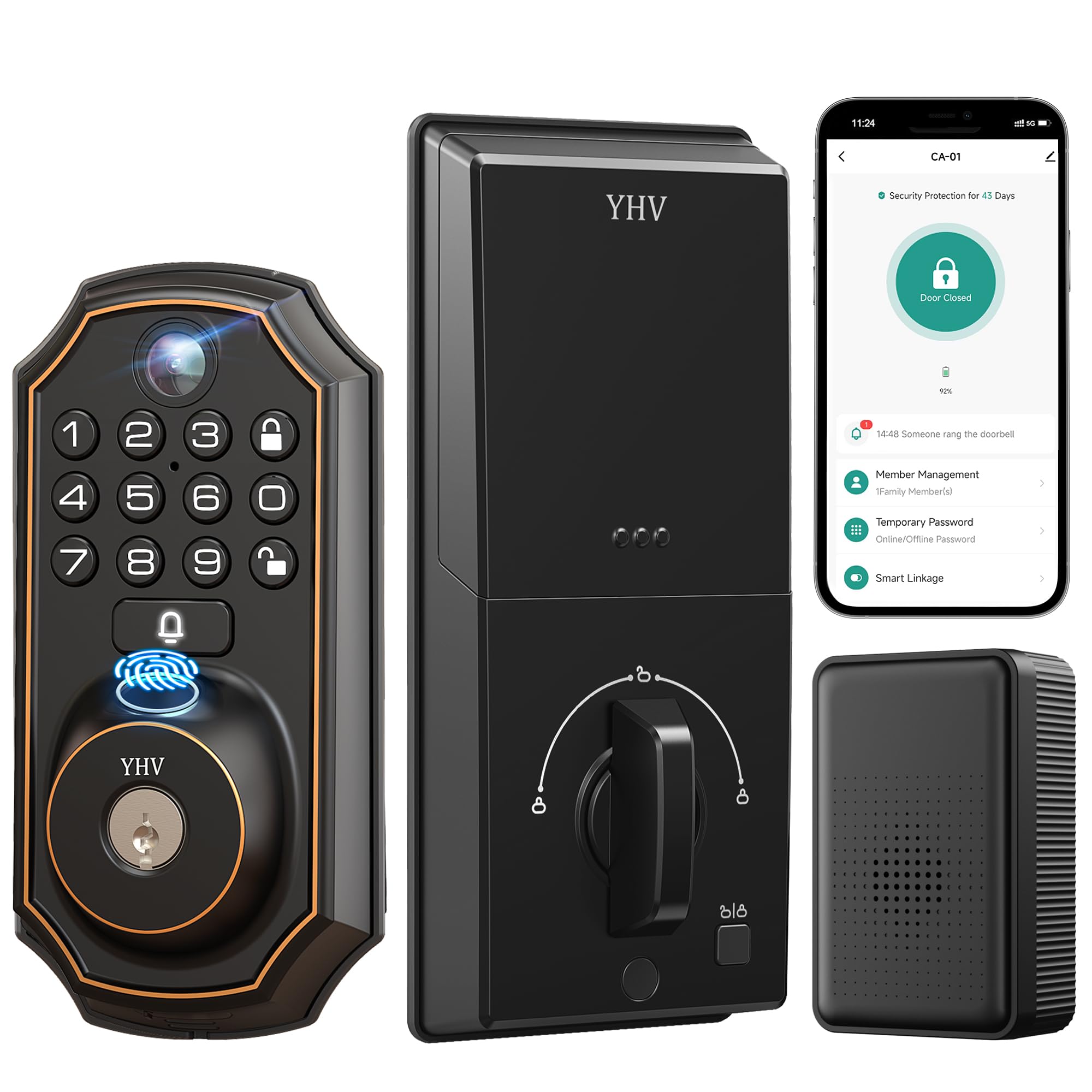 Yhv Keyless Entry Door Lock With Camera Fingerprint Smart Door Lock With App Remote Control, Wi-Fi Connected Electronic Keypad Code Deadbolt Auto Unlock For Front Door