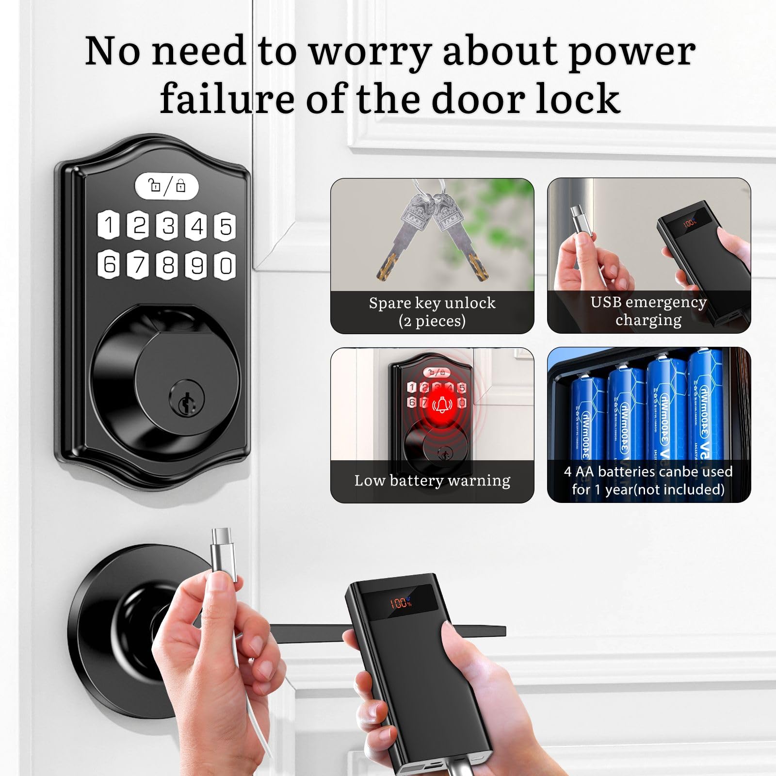 Nbfrutk Keyless Entry Door Lock Deadbolt With Handle Set- Front Door Fingerprint Smart Locks With 2 Lever Handles-Keypad Code Deadbolt -App Control,Auto Lock,Easy To Install