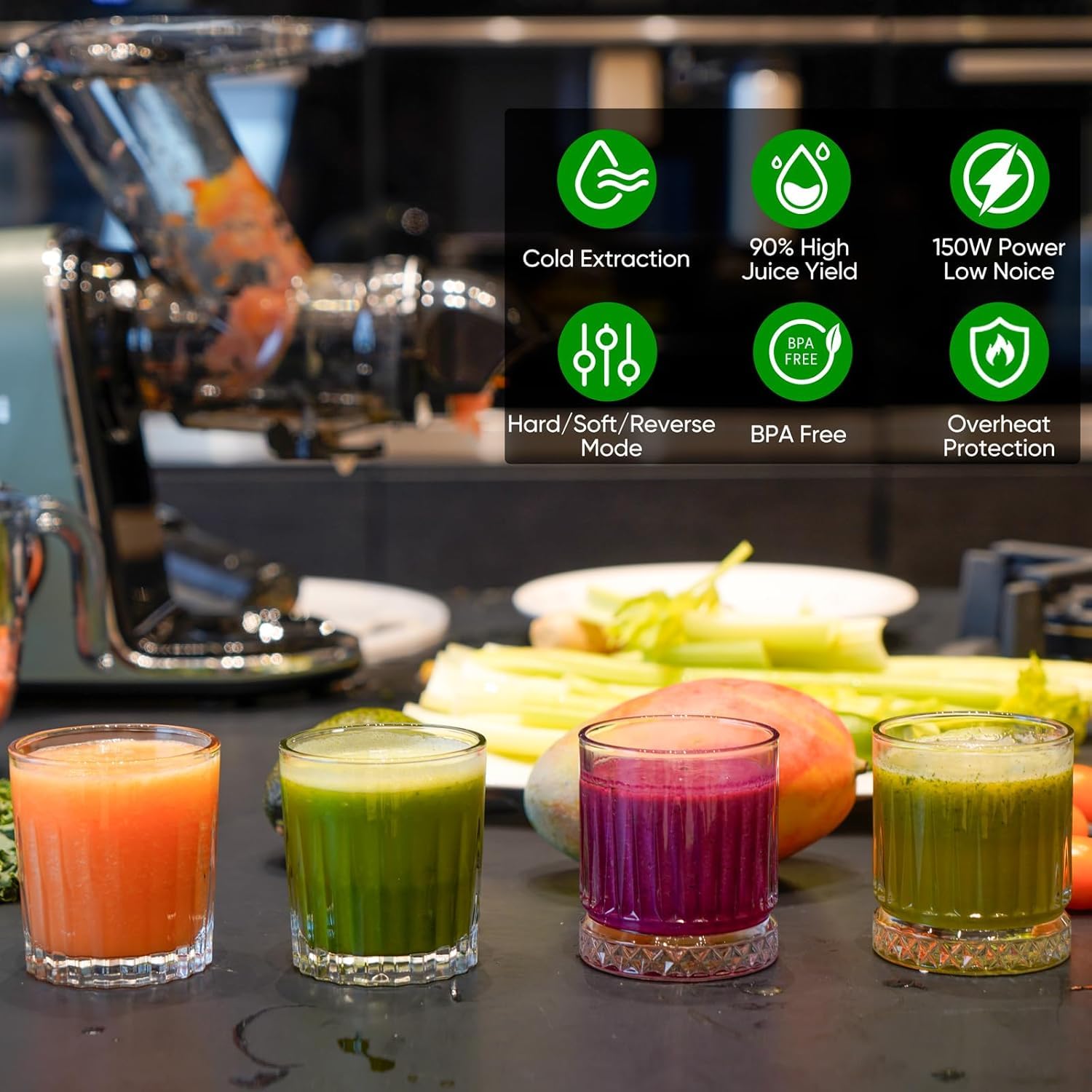 COZII Cold Press Juicer Machines, COZII Slow Masticating Juicer Extractor Soft/hard Mode, 3.6" Large Feed Chute For Vegetable and Fruit - Koospark