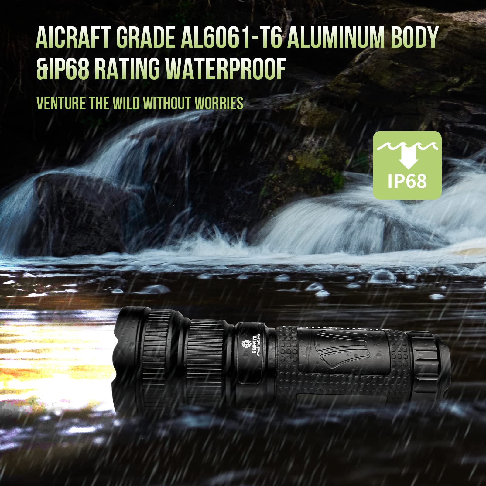 Brinyte Sr8 2100 High Lumens Rechargeable Super Bright Led Searchlight,1050 Yards Beam Distance, Ipx8 Waterproof High Power Flashlight, For Emergencies Camping And Hunting.