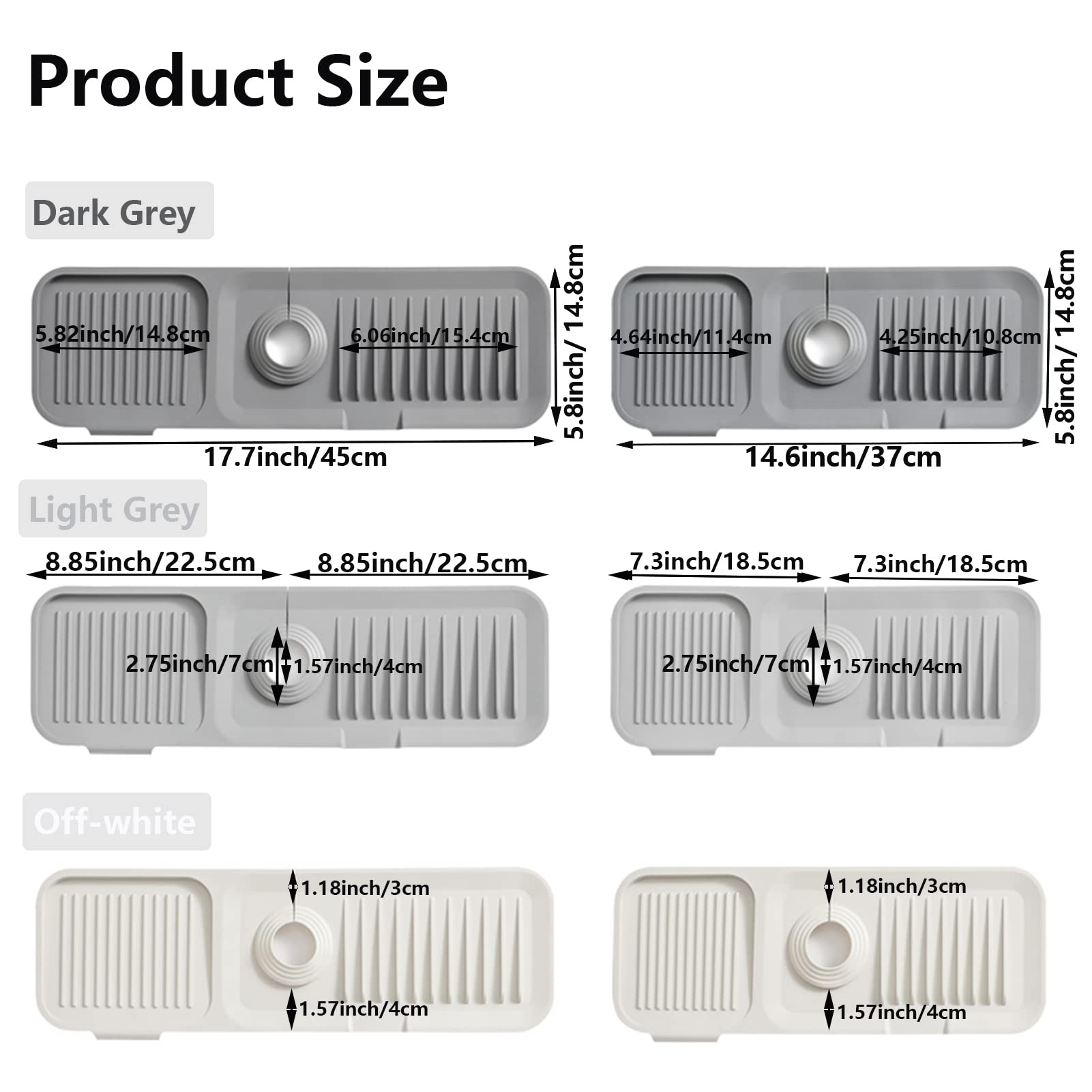 Moodkey Kitchen Sink Splash Guard Sponge Holder For Kitchen Sink Silicone Faucet Handle Drip Catcher Tray Sink Protector For Kitchen Sink Faucet Mat Fits The Faucet Tube Within 2.5"(Light Grey,17.7'')