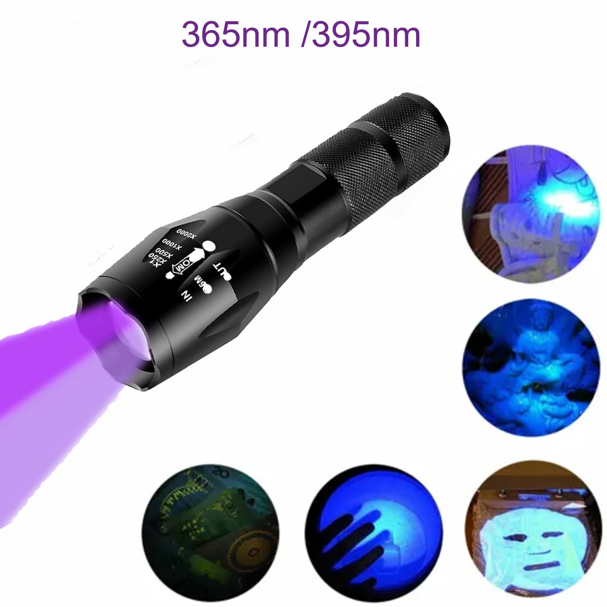 Zyunmall Uv Flashlight Black Light, 365Nm & 395Nm Wood’S Lamp 2 In 1 Ultraviolet Led Handheld Torch For Pet Urine, Fluorescent Agents, Uv Glue Curing, And Scorpion Detection
