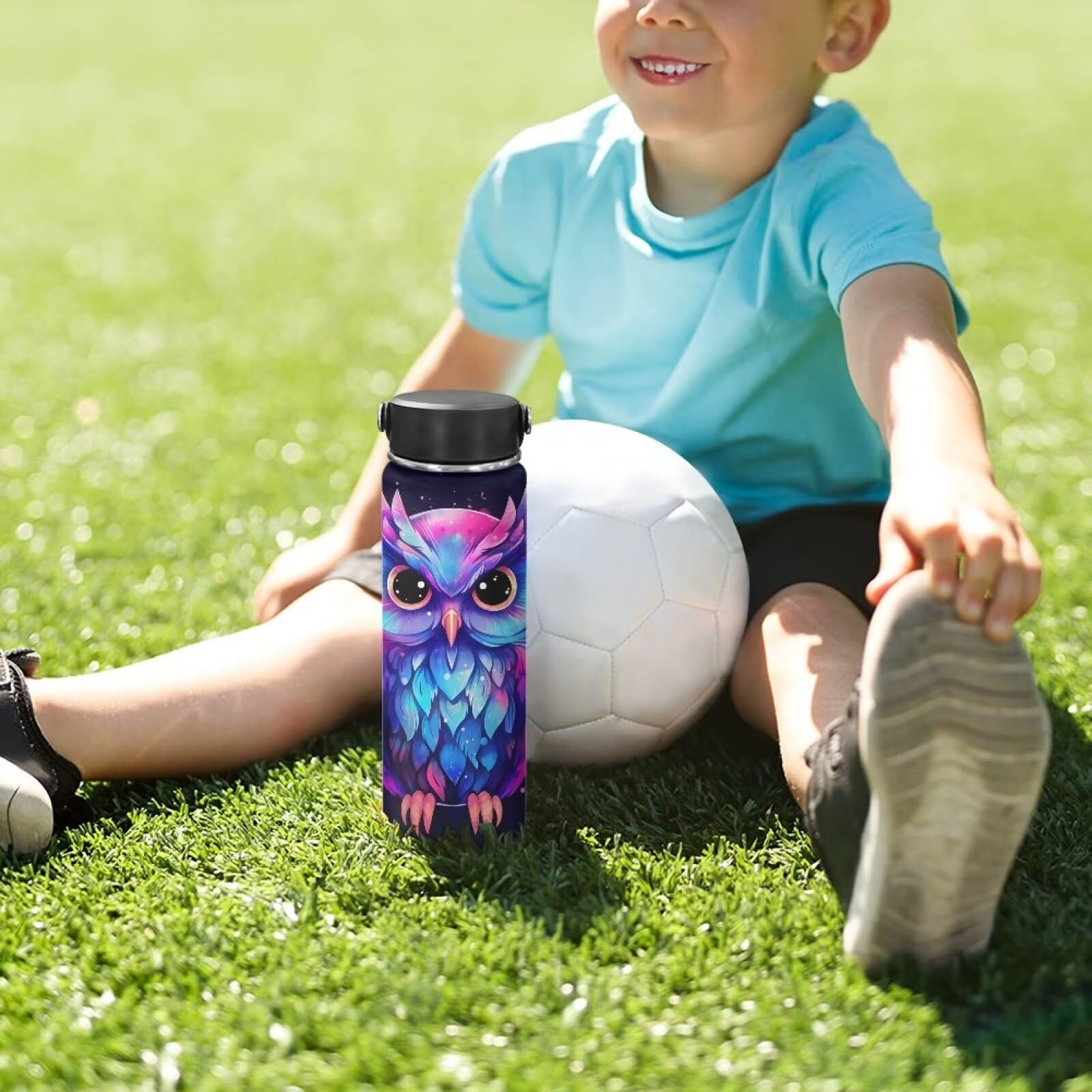 Zoutairong Galaxy Owl Water Bottle 20 Oz For Girls Insulated Water Bottles With Handle Flask Wide