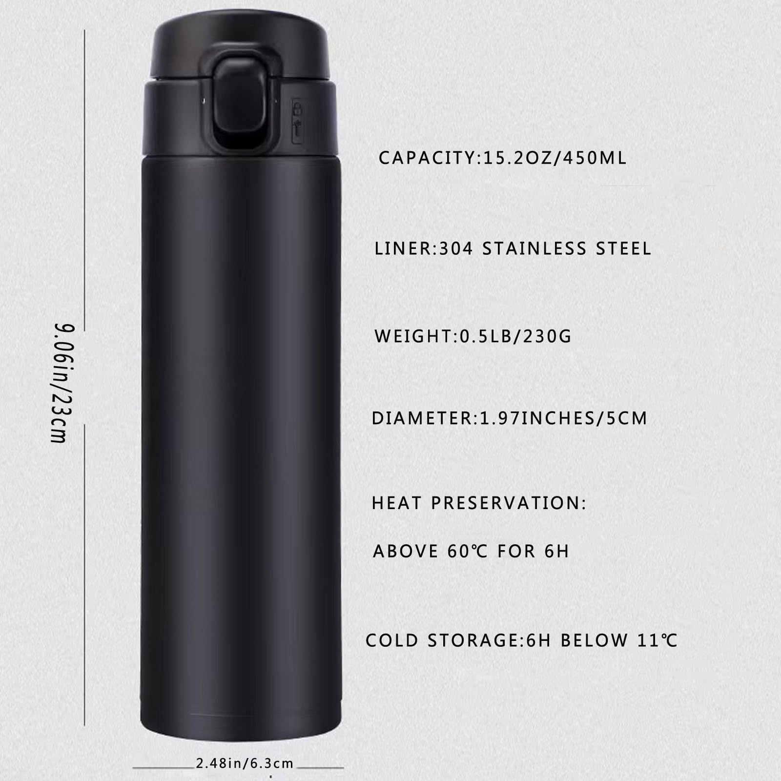 Vacuum Insulated Thermos Thermal Water Bottle Travel Coffee Mug With Safety Buckle Lid Stainless