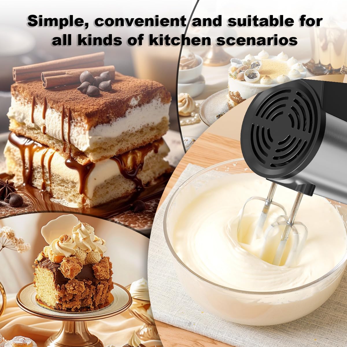 Mera House Stainless Steel Hand Blender, 5 Speed, Turbo Mixer With Interchangeable Blades, Pastry Blenders, Includes 2 Rods And 2 Hooks, Versatile Electric Manual Blender