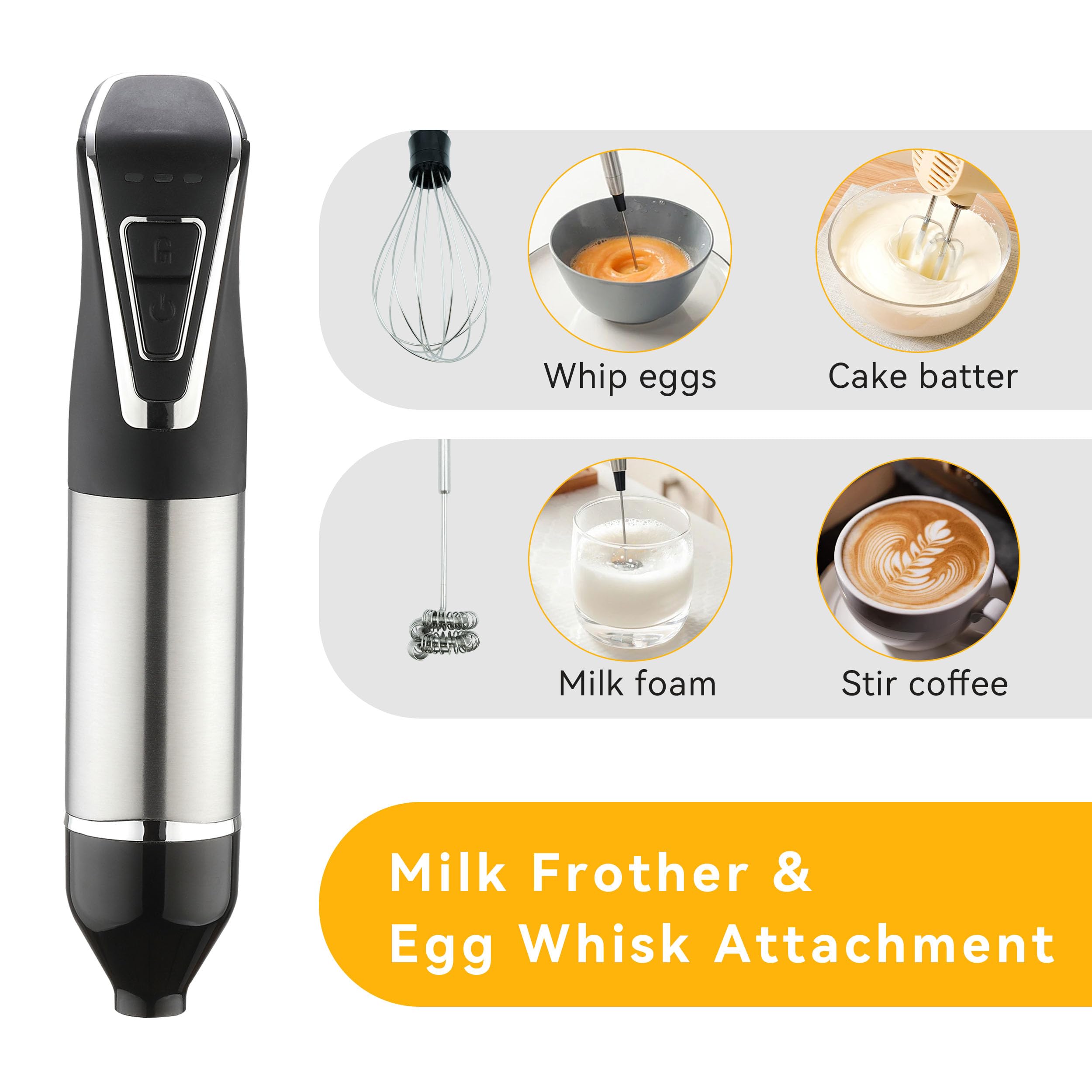 Weavelife Cordless Portable Immersion Blender 5-In-1 Blender Set, Ice Crushing Power With One-Touch Speed Control, Comes With Potato Masher, Whisk, Chopper, Beaker, And Storage Case, Stainless Steel