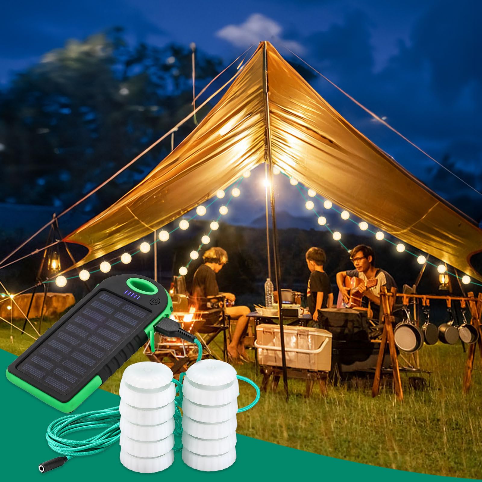 Anpro Solar Camping String Lights, 17Ft Ultra Long String With Warm White 10Leds, Solar Powered And Usb Rechargeable Light With 7 Light Modes, Ipx4 Waterproof For Outdoors, Decorations, Camping