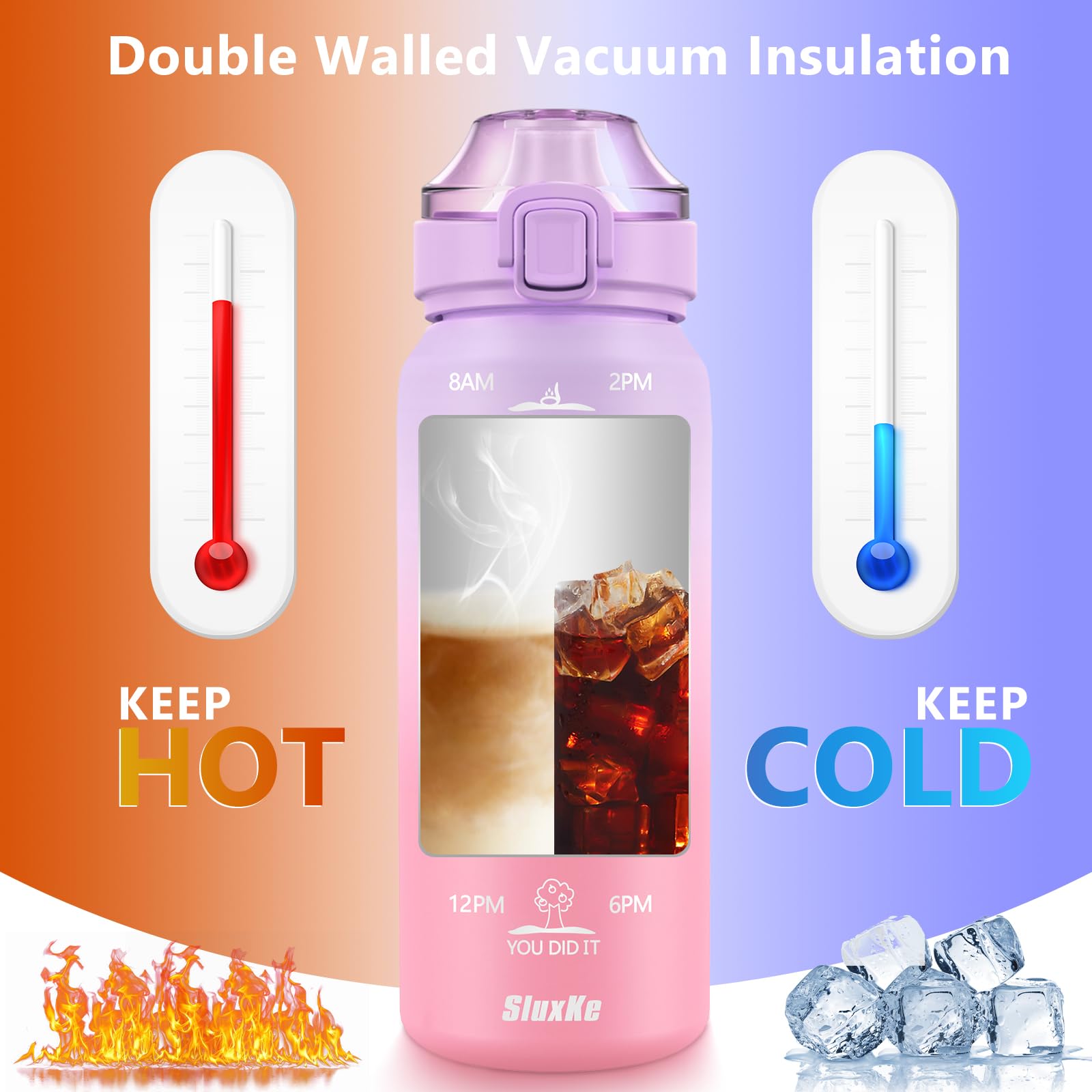 Insulated Water Bottle 17Oz,18/10 Stainless Steel 500Ml Insulated Water Bottle Double Walled