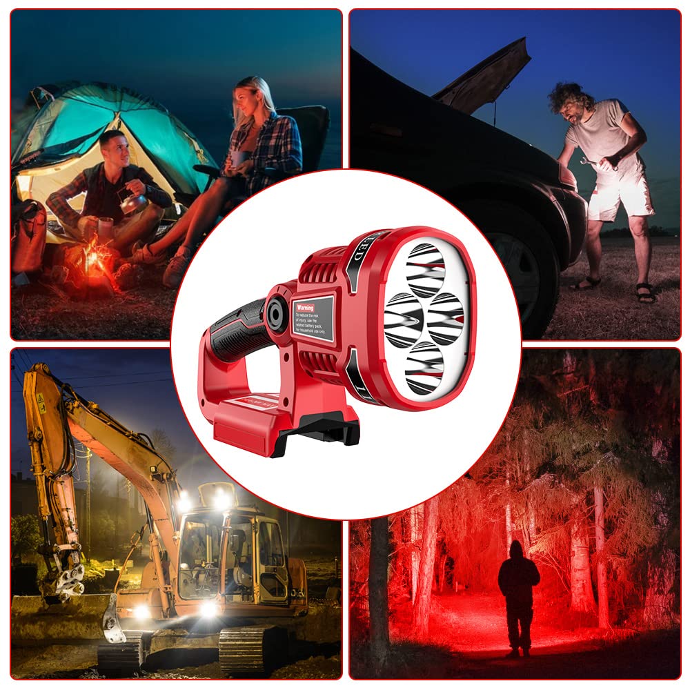 Dteztech 12W 1120Lm Led Work Light For Milwaukee 18V Lithium-Ion Battery, Rechargeable Flashlight Spotlight With Usb Port, 18V Tool With Red Night Vision Light…