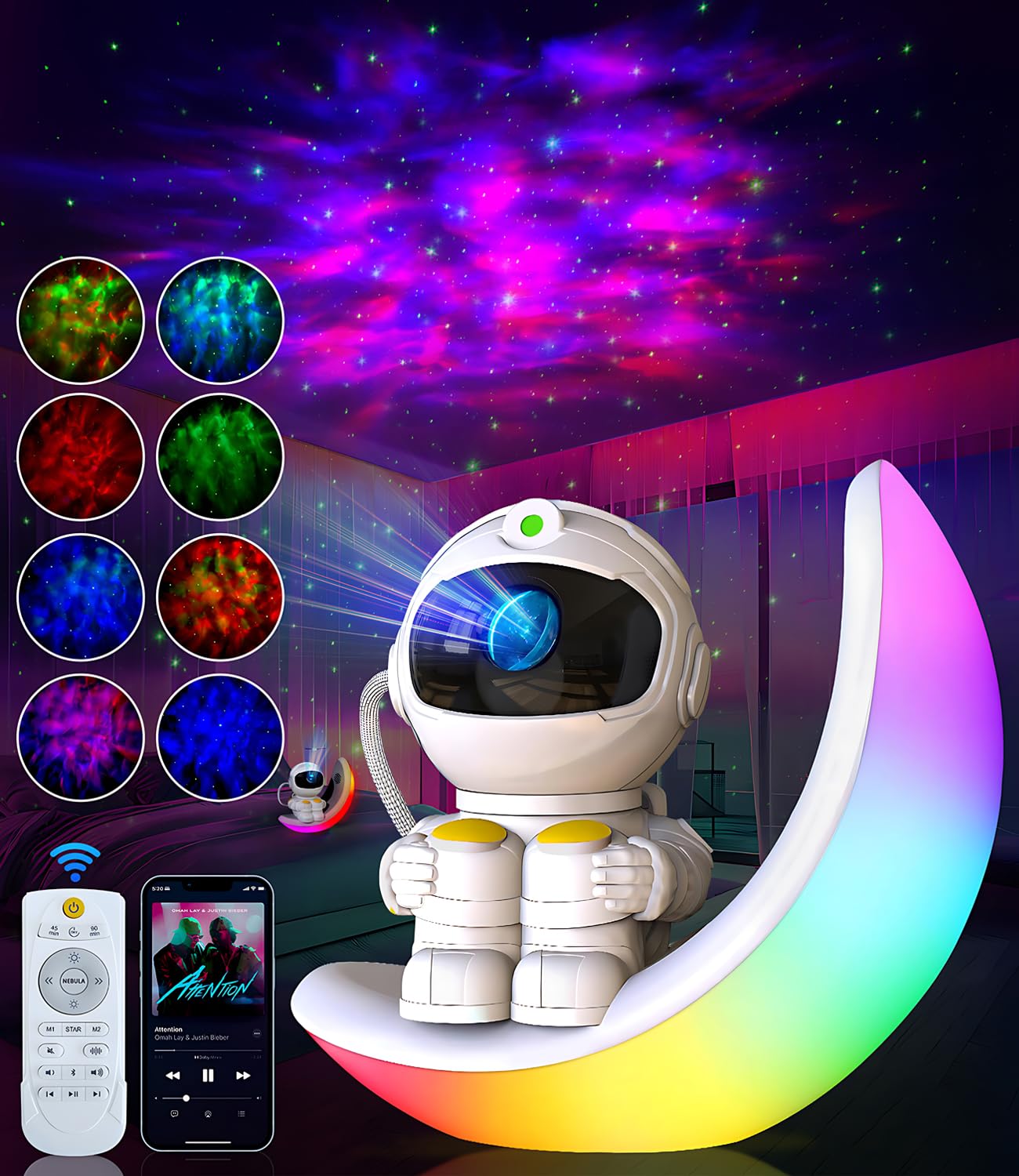 Osord Astronaut Galaxy Projector For Bedroom, 3-In-1 Star Projector With 8 Colors Moon Night Lamp & White Noise, Remote, Speaker, Timer, Nebula Projectors For Home Theater, Room Decor, Christmas