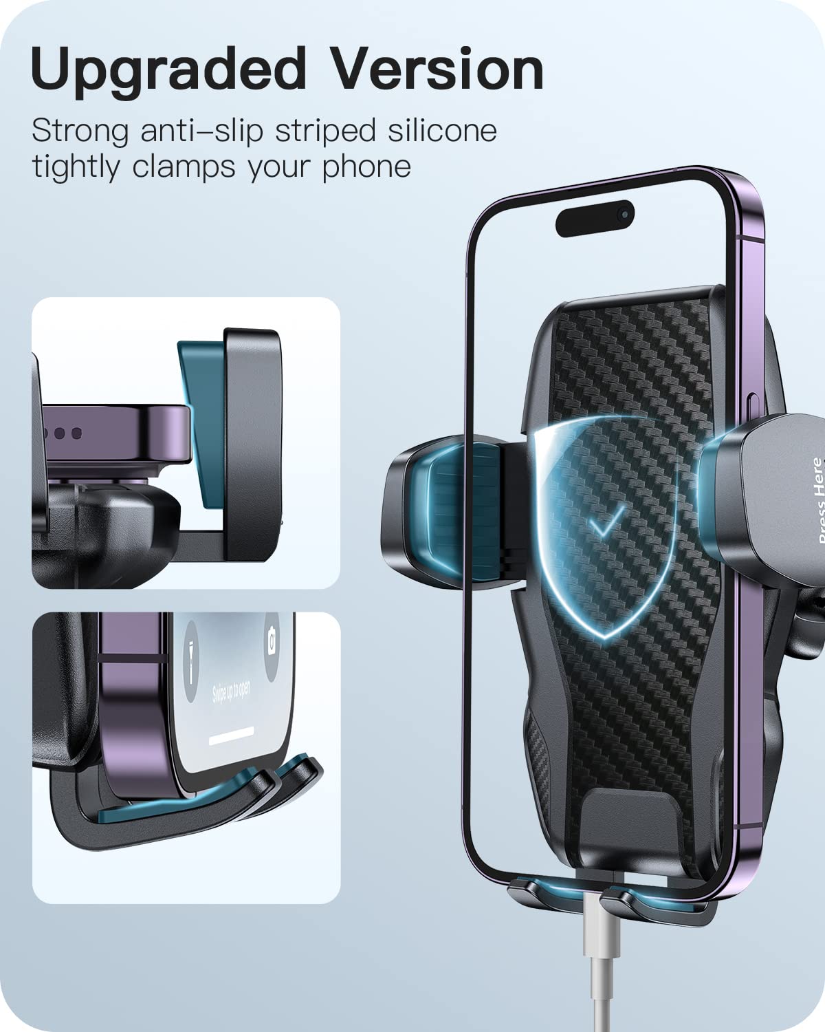 Apps2Car Car Phone Holder Mount Gooseneck Dashboard Windshield Suction Cup Phone Mount Anti-Shake Stabilizer Phone Car Cradle Compatible With All Cellphones & Thick Phone Case-H3S Carbon Fiber Style