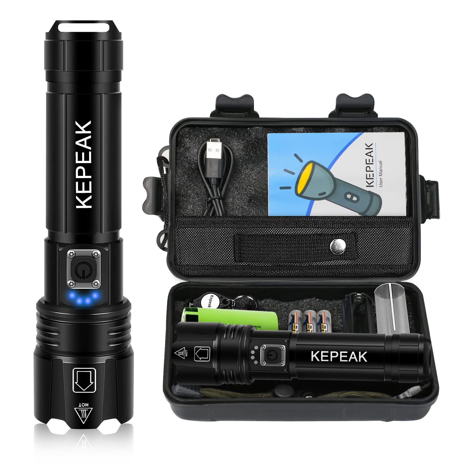 Kepeak Flash Light, 5 Modes Rechargeable Flashlights, 2000 Lumens Super Bright Led, High Powered, Zoomable, Utility Handheld Waterproof Flashlight For Camping, Emergency