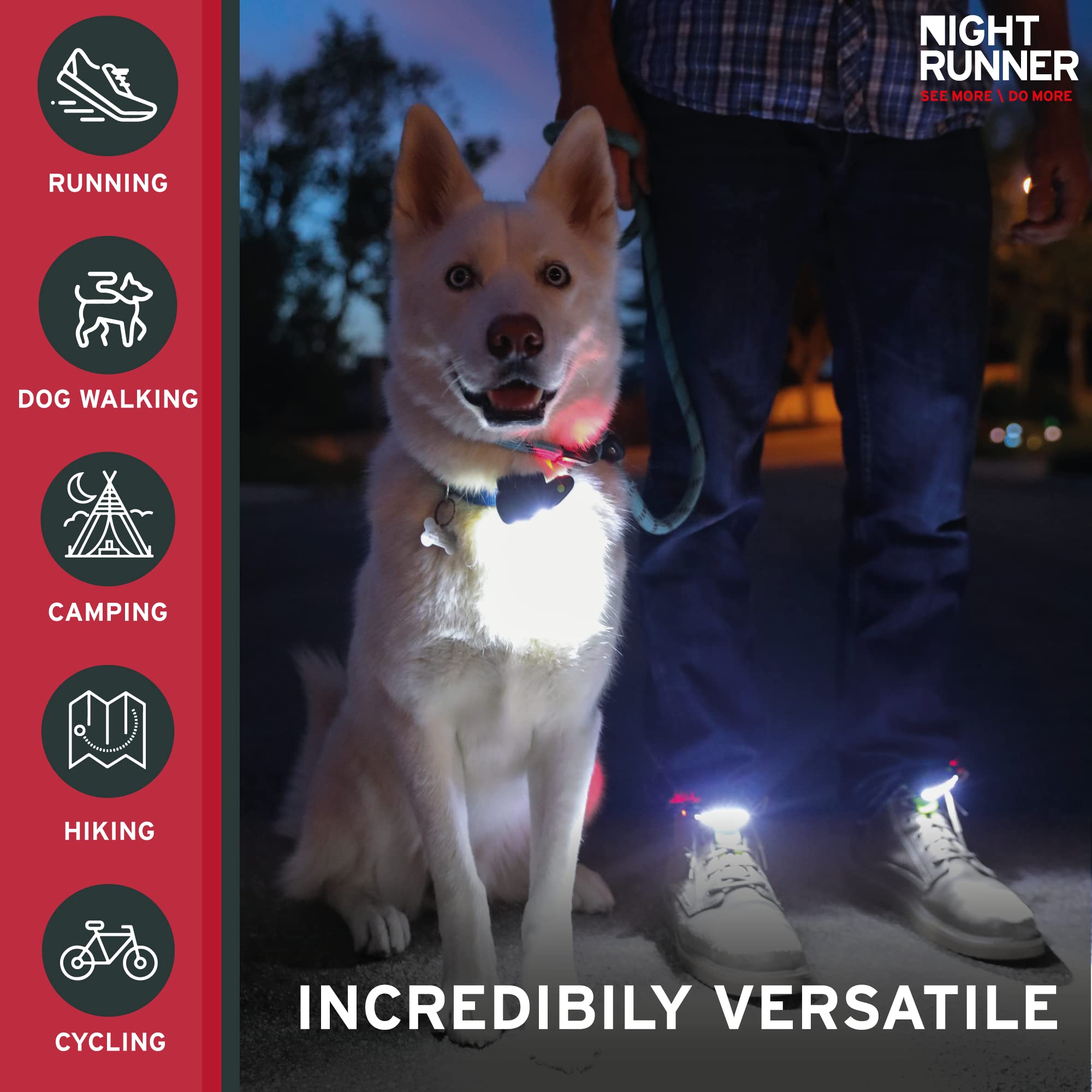 Night Runner 270 Shoe Lights - Rechargeable Battery & Waterproof Light For Runners, Dog Walking, Hiking - Best Safety Running Gear For High Visibility In Low Light