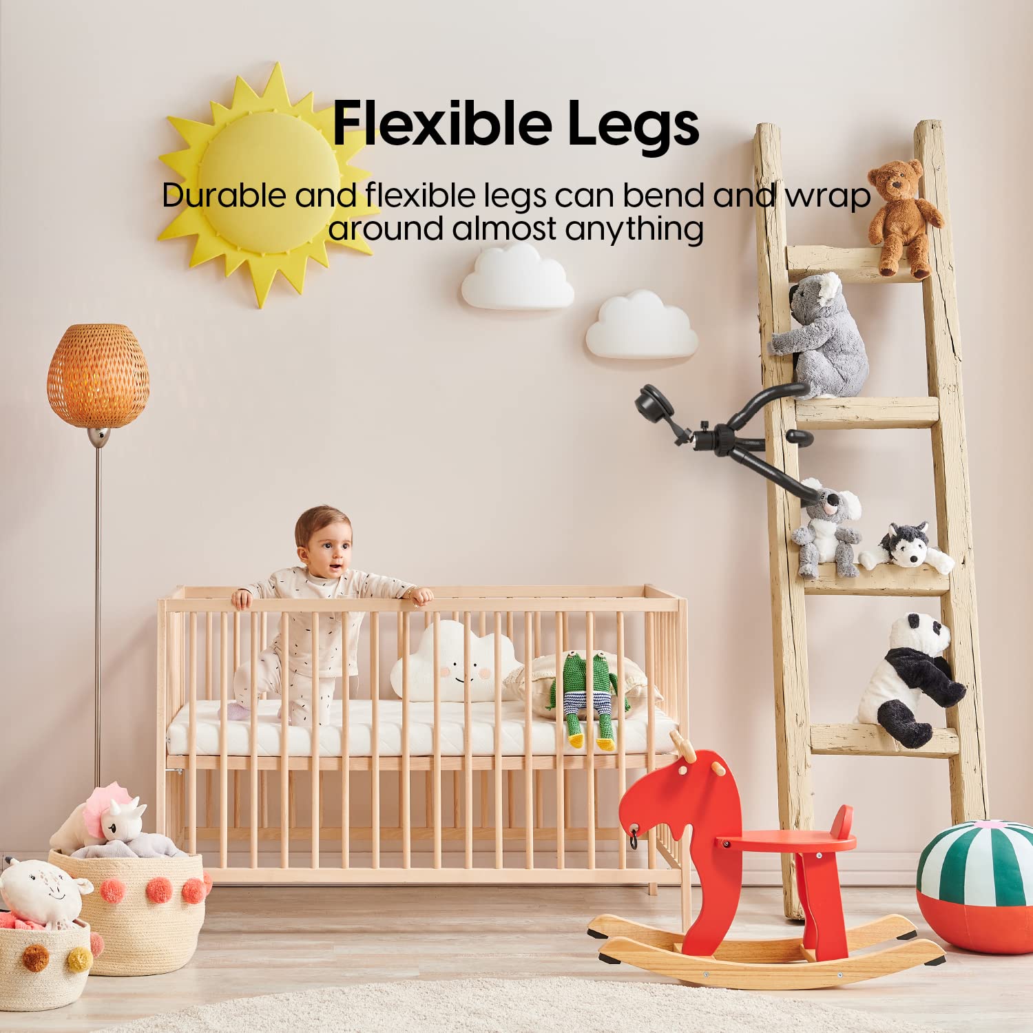 Talkworks Tripod Stand With Flexible Posable Legs-Compatible With Nest Camera-Multi-Purpose Mount Travel Tripod With 1/8 Screw Mount-Rotating Head,Black,14036