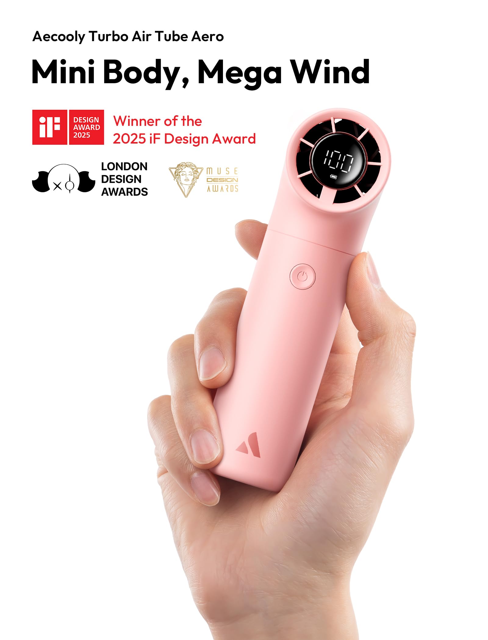 Aecooly portable handheld fan with turbo motor, high-speed airflow for fast cooling and comfort