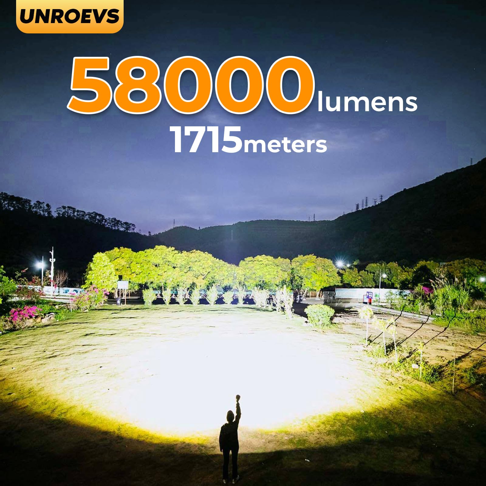 Unroevs W322 Brightest Flashlight 58000 Lumens,Super Bright Flashlight With 16 Pcs Cree Xhp50.3 Leds,High Powered Flash Light Long Beam 1715 Meters,Most Powerful Light For Caving,Search,Rescue And Hunting.
