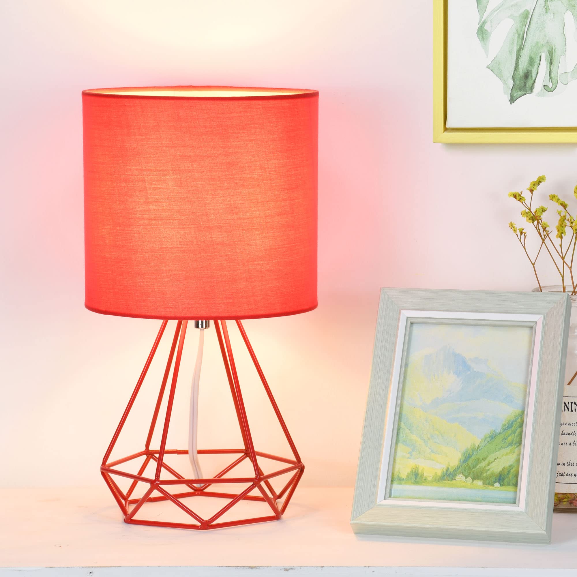 Lampwell Sim Small Table Lamp For Living Room As Bedside Table Lamp For Bedroom,Modern Table Lamp,Kids Table Lamp,Night Table Lamp,Φ6.69×H12.44In,Bulb Excluded,Red Table Lamp