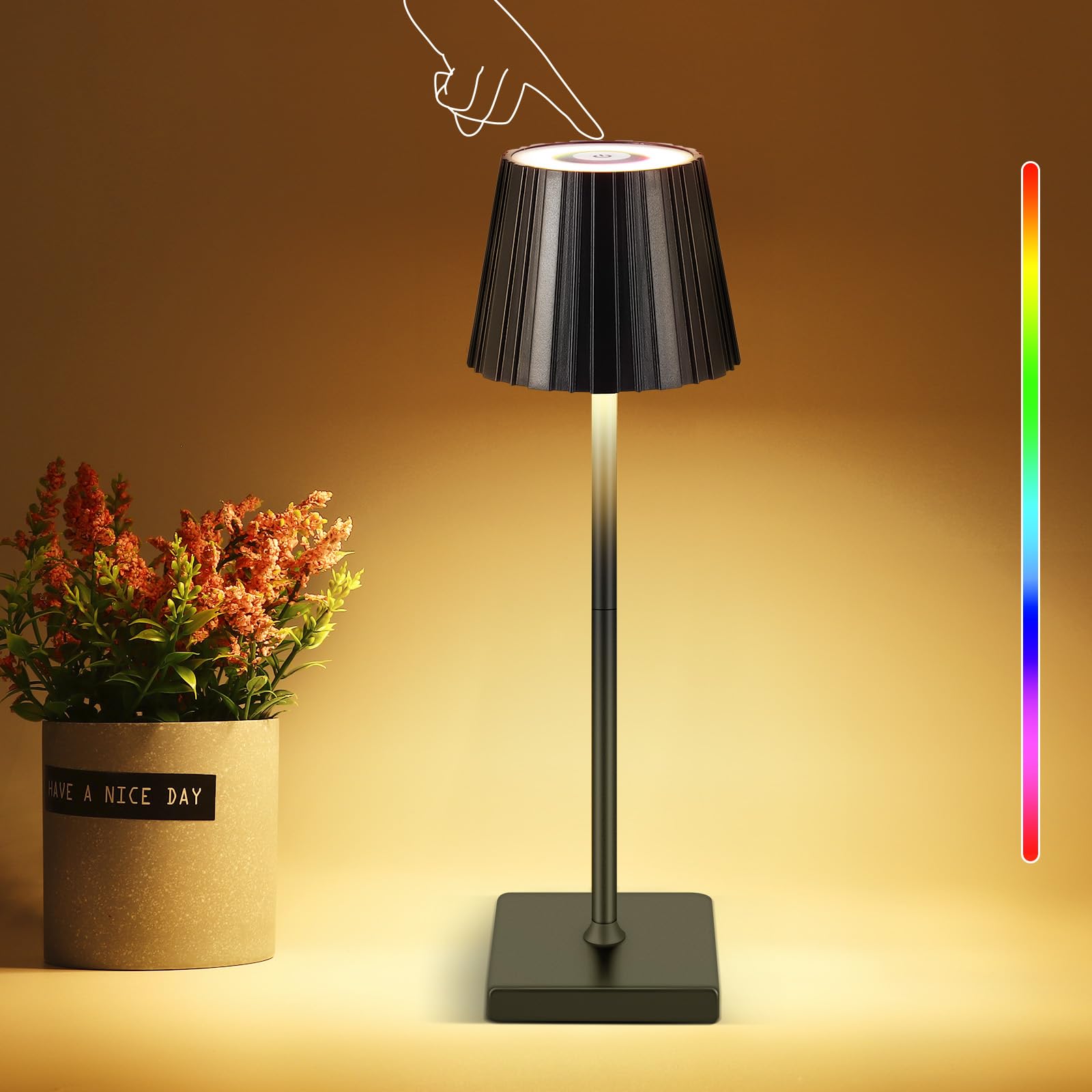 S Sunsbell Cordless Table Lamp, Portable 3 Color Touch Table Lamp With Stepless Dimming, 2000Mah Rechargeable Battery Led Night Light For Bedroom Restaurant Bar Cafe (Black, Striped)