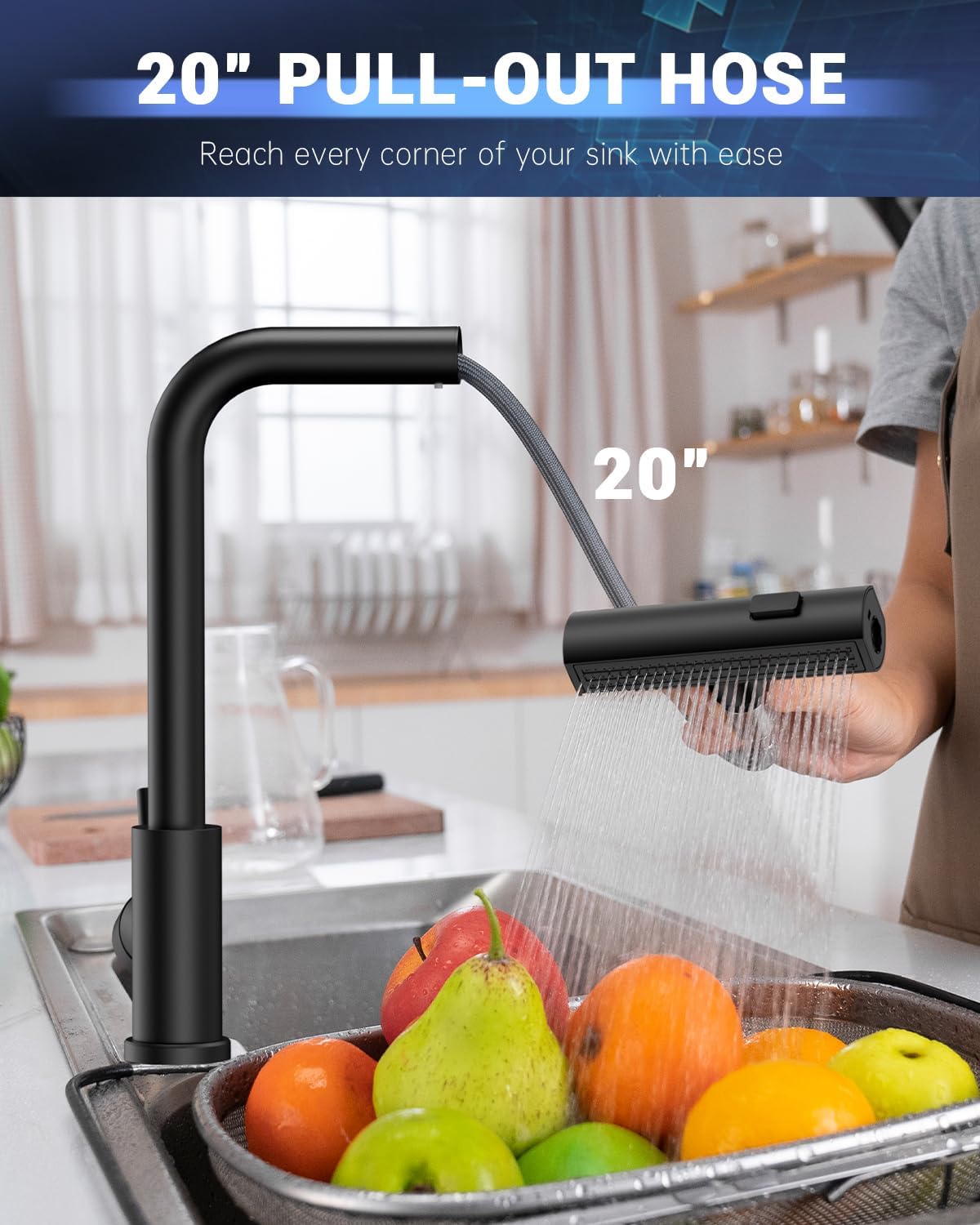 Appaso Touchless Kitchen Faucet With Pull Down Sprayer Matte Black, Waterfall Touchless Motion Sensor Hands-, Single Handle For 1 Or 3 Holes Sink, Stainless Faucet Black With Easy Installation