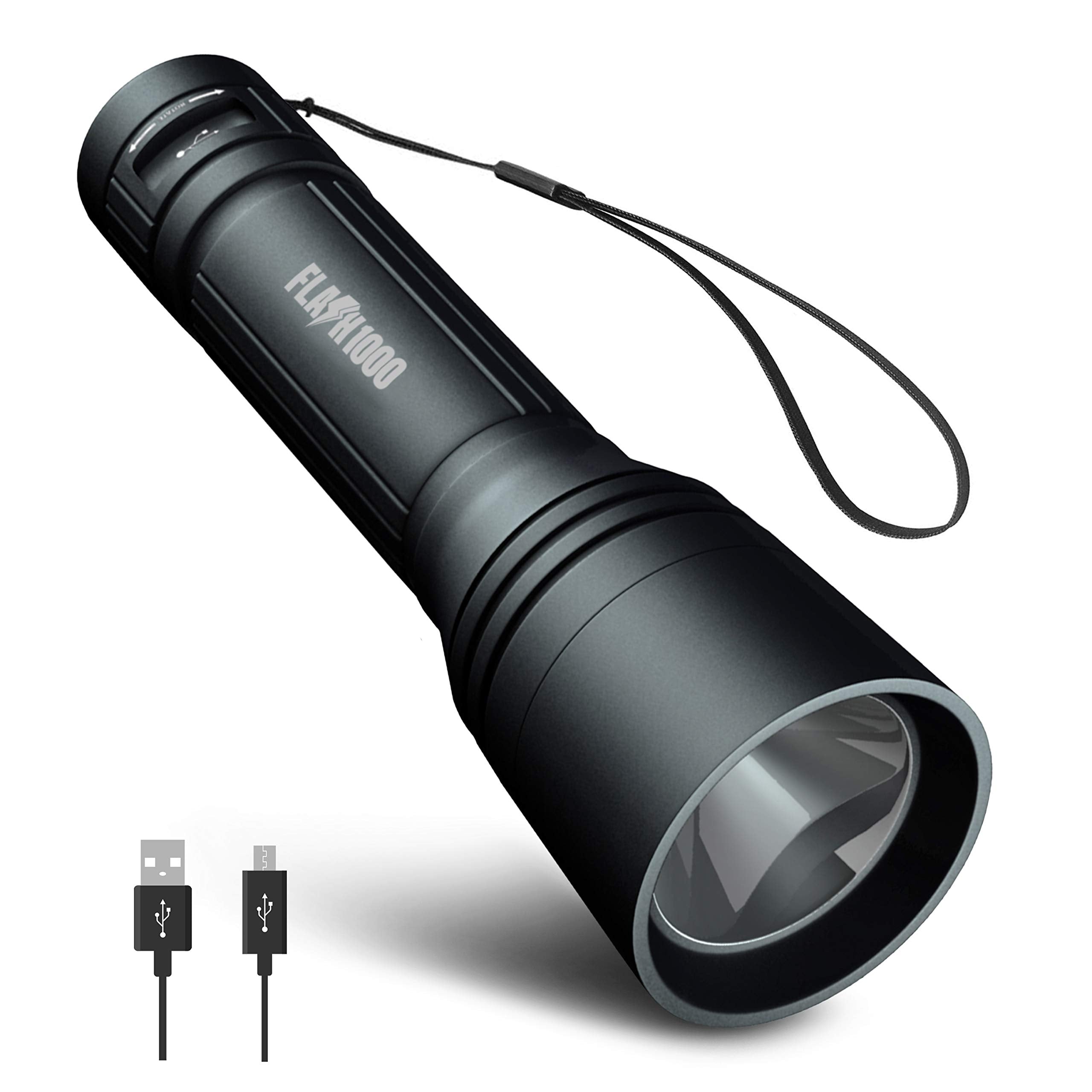 Blazin Rechargeable Flashlight 1000 Lumen Utility Led Flashlight With 4 Modes 12 Hours Battery Runtime 325 Yard Visibility Powerful Micro-Usb Waterproof Edc Torch