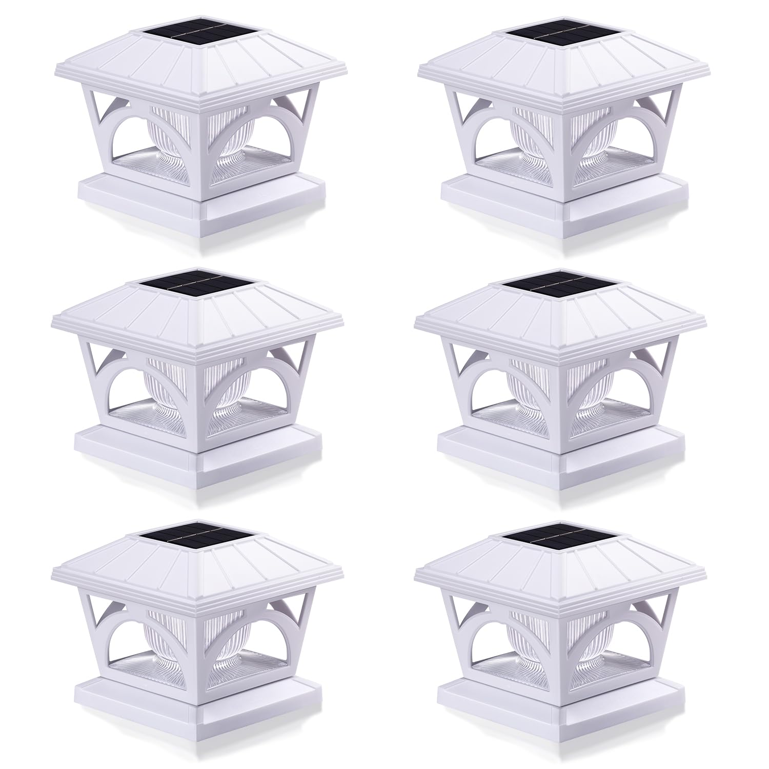 Aefreleoht Solar Post Cap Lights, 9 Colors To Choose, 20 Lumens, Warm White & Rgb Automatic Cycling & Fixed Rgb Color 3 Modes For 3.5X3.5 4X4 4.5X4.5 5X5 Wooden Posts Decoration, White (6 Pack)