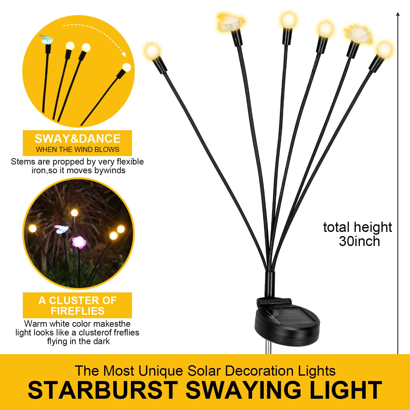 Sublimation Solar Garden Lights - Leaf Design, Firefly Lights, Outdoor Waterproof, Warm White