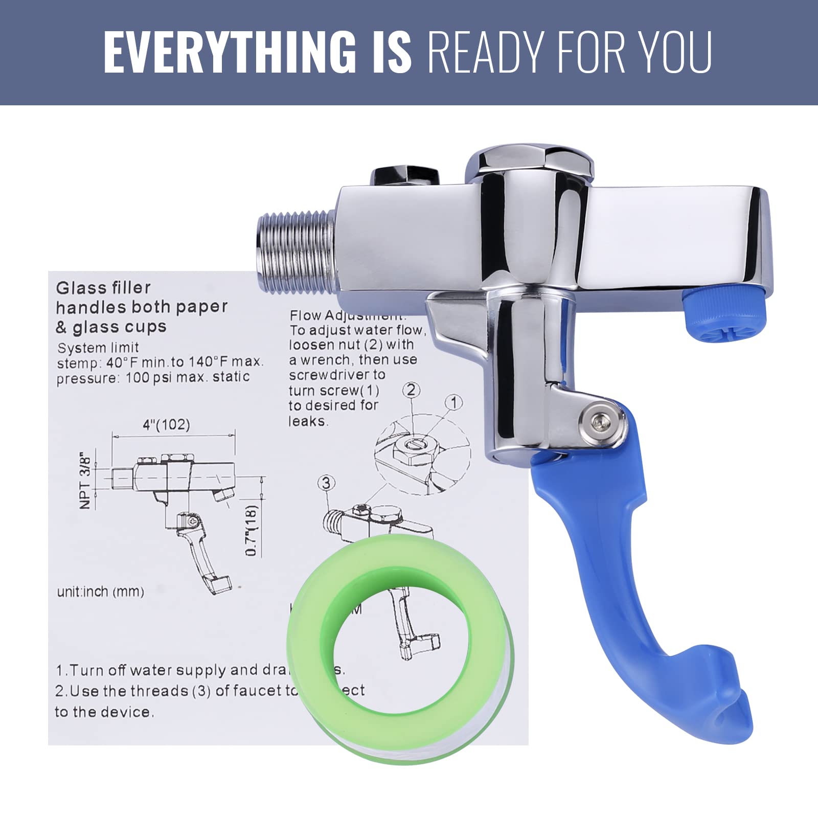 Iviga Glass Filler Wall Mount Push-Back Water Bottle Filling Station - Brass Bar Faucet For Cafe, Hotel, Kitchen - Male Inlet No Flange