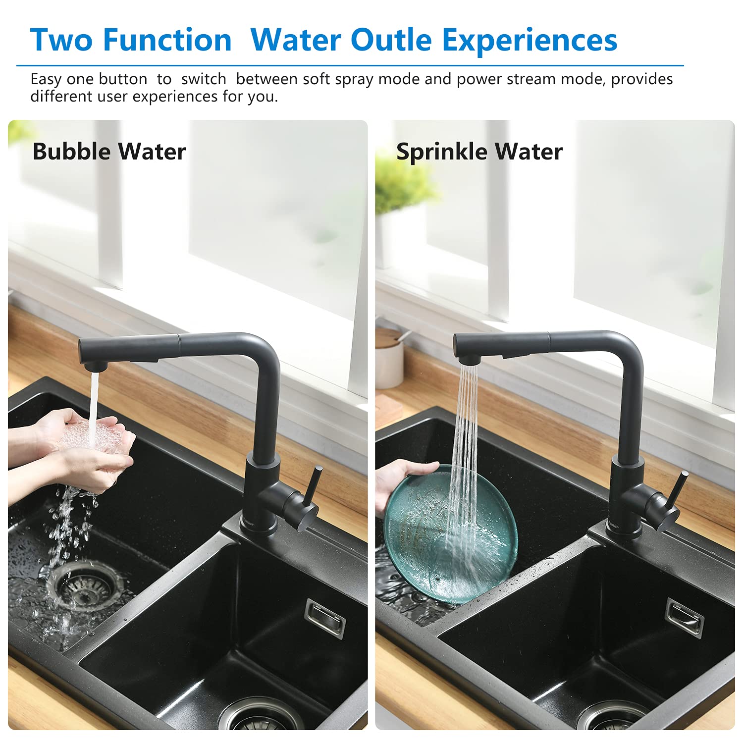 Tohlar Black Kitchen Faucet With Pull Down Sprayer, Stainless Steel Kitchen Sink Faucets With Deck Plate For Sink 1 Or 3 Hole, 360° Swivel Pull Out Kitchen Faucet For Rv Laundry Bar (Matte Black)