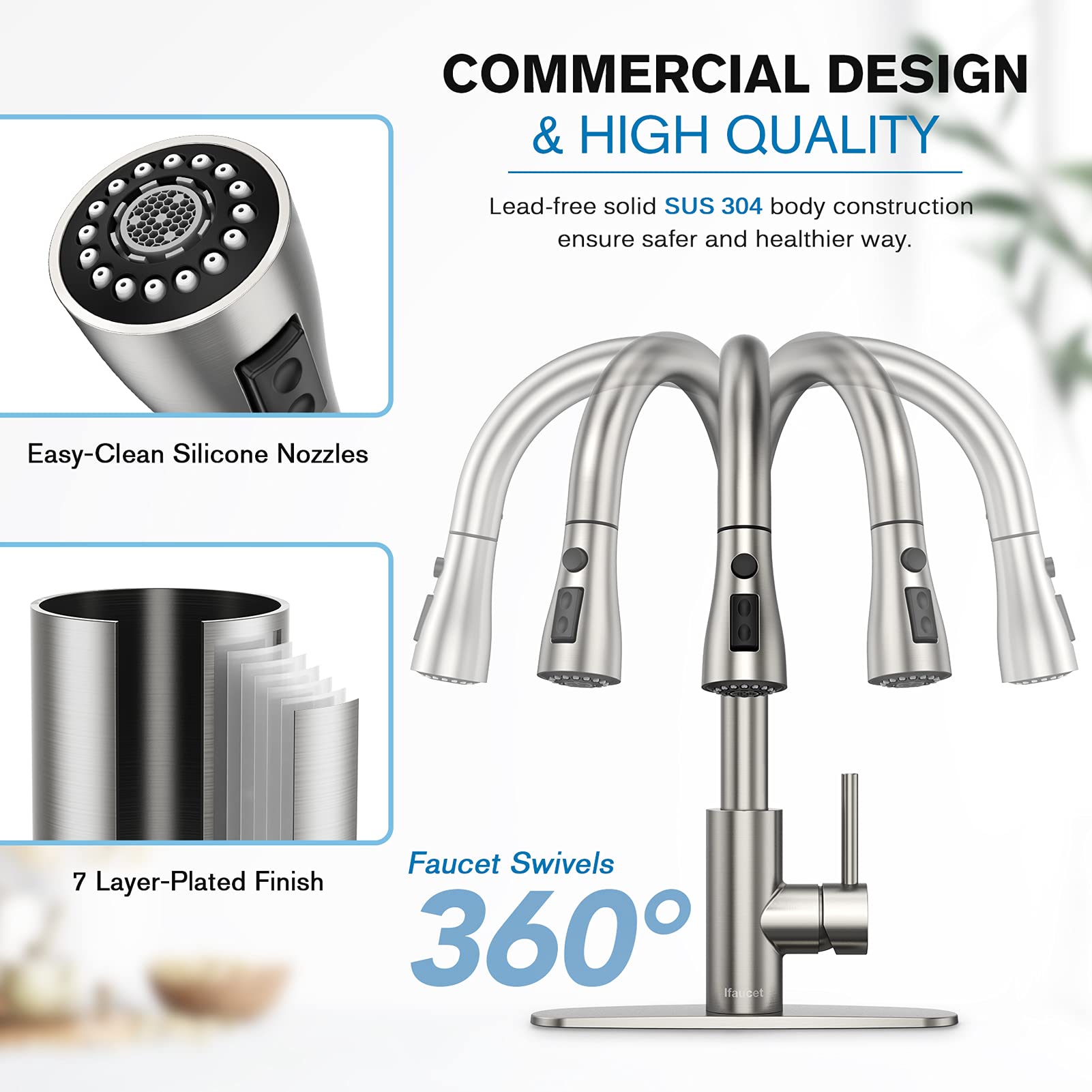 Ifaucet Kitchen Faucets, Kitchen Faucet With Pull Down Sprayer, High Arc Single Handle Kitchen Sink Faucet With Water Lines, Brushed Nickel Kitchen Faucet With Sprayer, Rv Sink Faucets