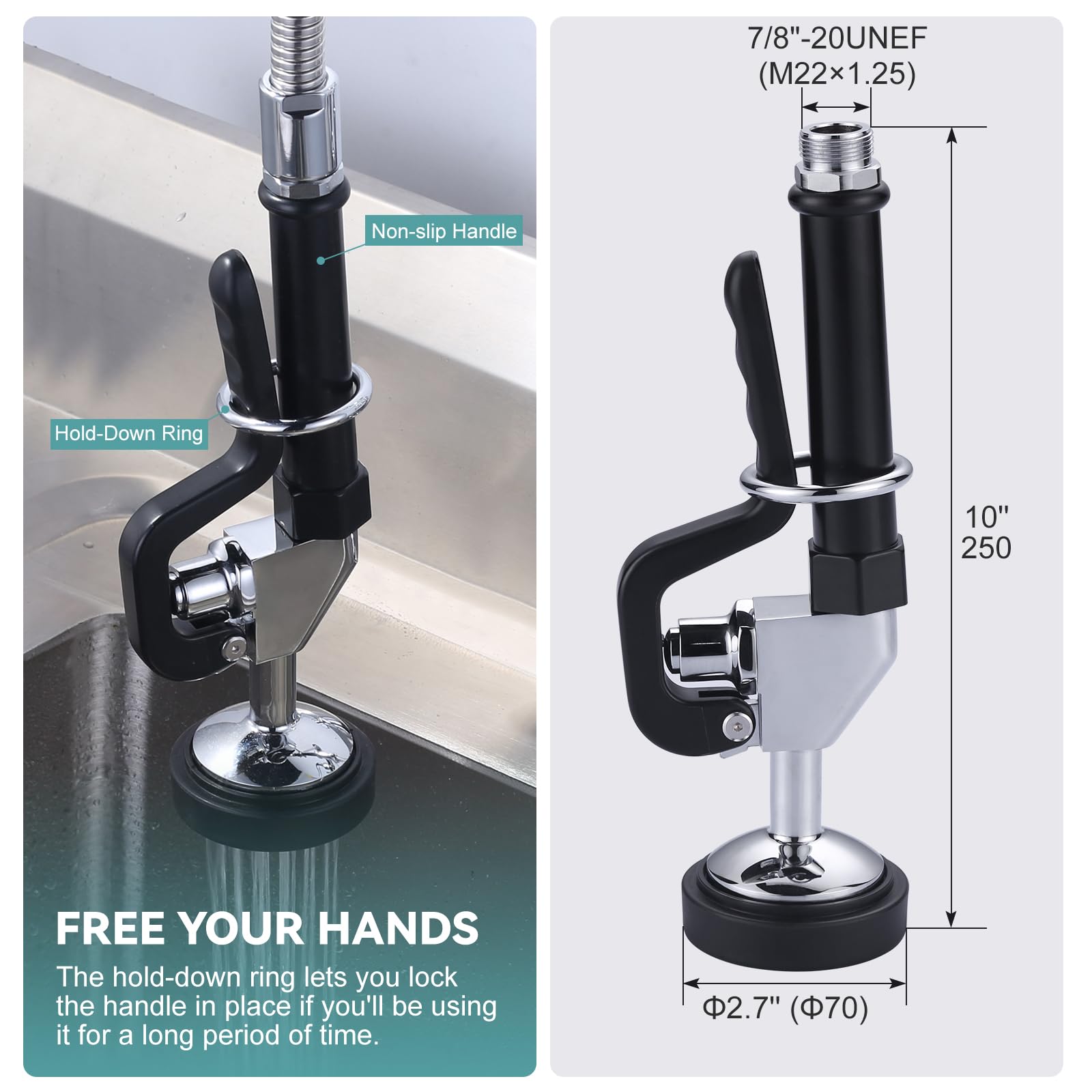 Iviga Pre Rinse Sprayer With Black 7/8"-20Unef Handle Grip Assembly, 1.42 Gpm High Pressure Pull Down Spray Head, Handheld Dish Sprayer Nozzle Replacement Part For Commercial Restaurant Kitchen Sink Faucet