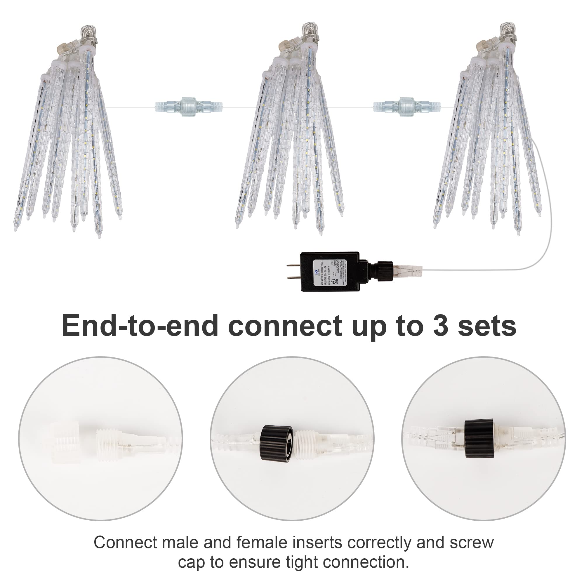 Waterglide Meteor Shower Lights, 12" Outdoor Christmas Lights 10 Icicles 240 Smd Led Crystal Ice Falling Lights, Connectable Raindrop Iciclelights, Xmas Winter Party Tree Holiday Decor, Blue