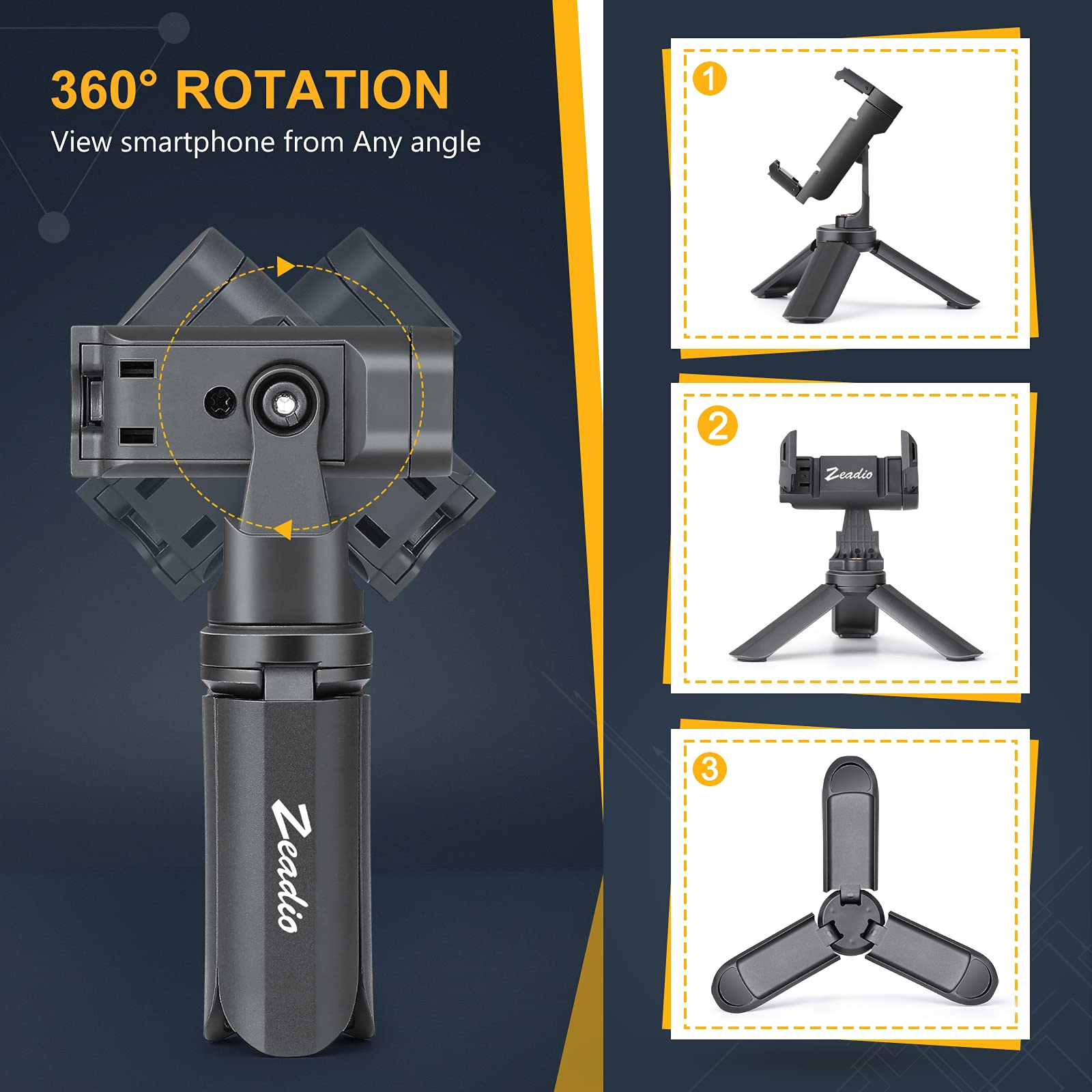 Zeadio Mini Smartphone Tripod, Pocket Desktop Tabletop Stand Tripod For All Phones