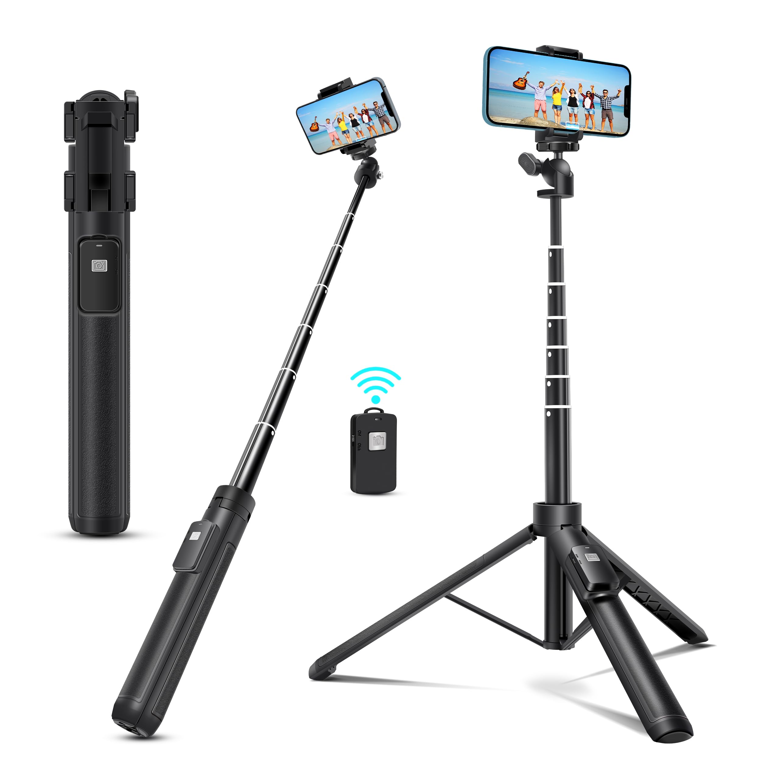 Bluehorn Extendable 62 Inches Aluminum Alloy Selfie Stick Phone Tripod Stand Model With Wireless Remote Shutter Compatible With All Cell Phones/Live Stream/Vlog/Iphone 16/15/14/13/Android