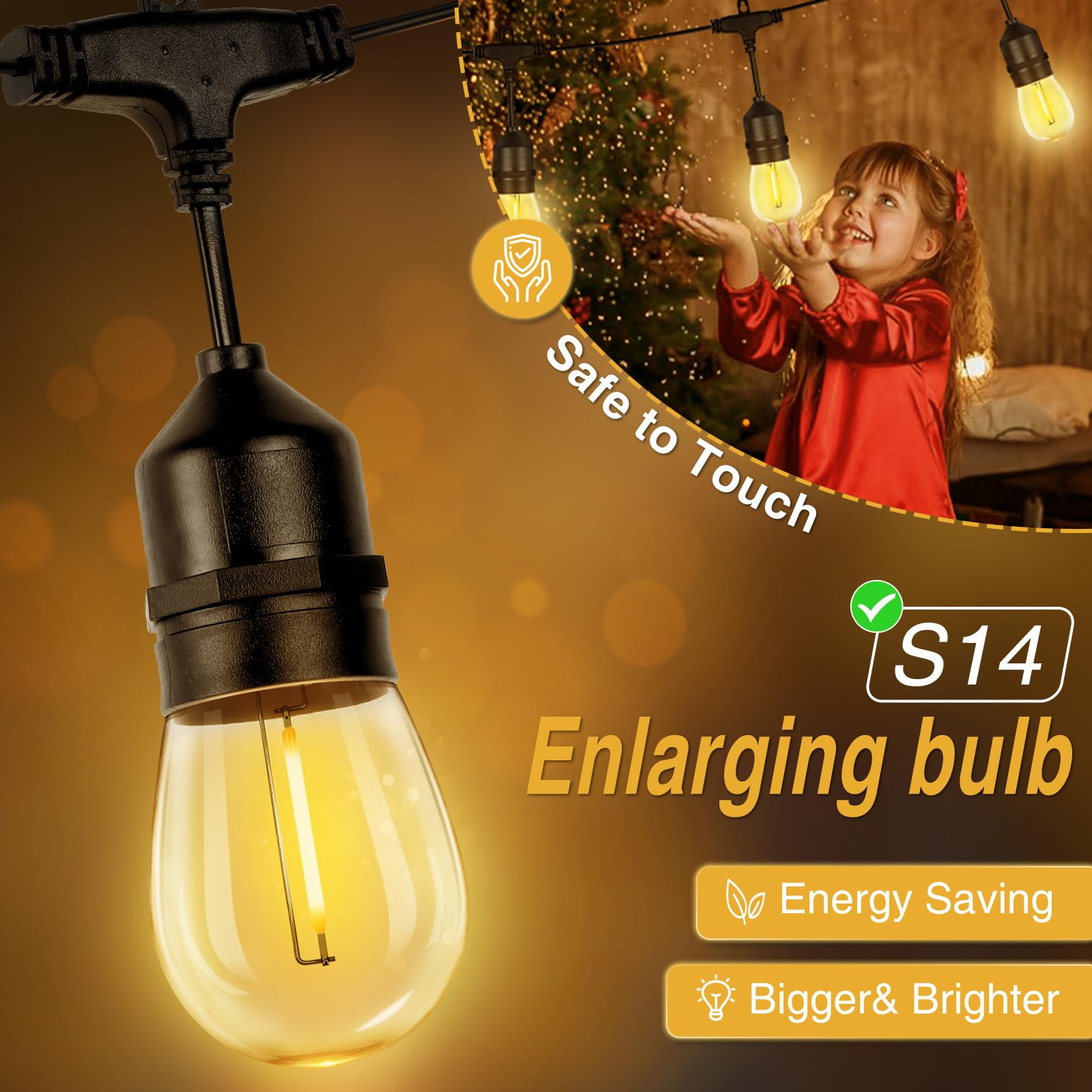 Zjojo 50Ft Solar String Lights - Outdoor Waterproof With 16 Plastic Shatterproof Bulbs, Ip65 Grade Led Patio Lights With Solar Power & Usb Port