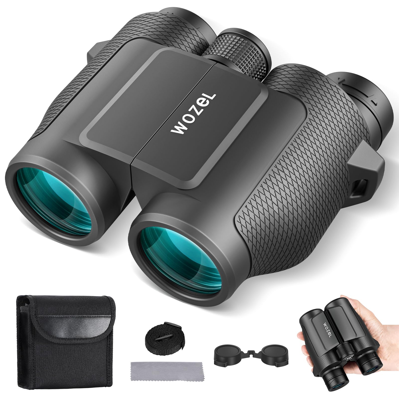 Wozel 15X32 Compact Binoculars For Adults And Kids - High Powered Small Binoculars For Bird Watching, Hunting, Travel, Hiking, Concert, Sports And Outdoors - Easy Focus With Large Objectives - Black
