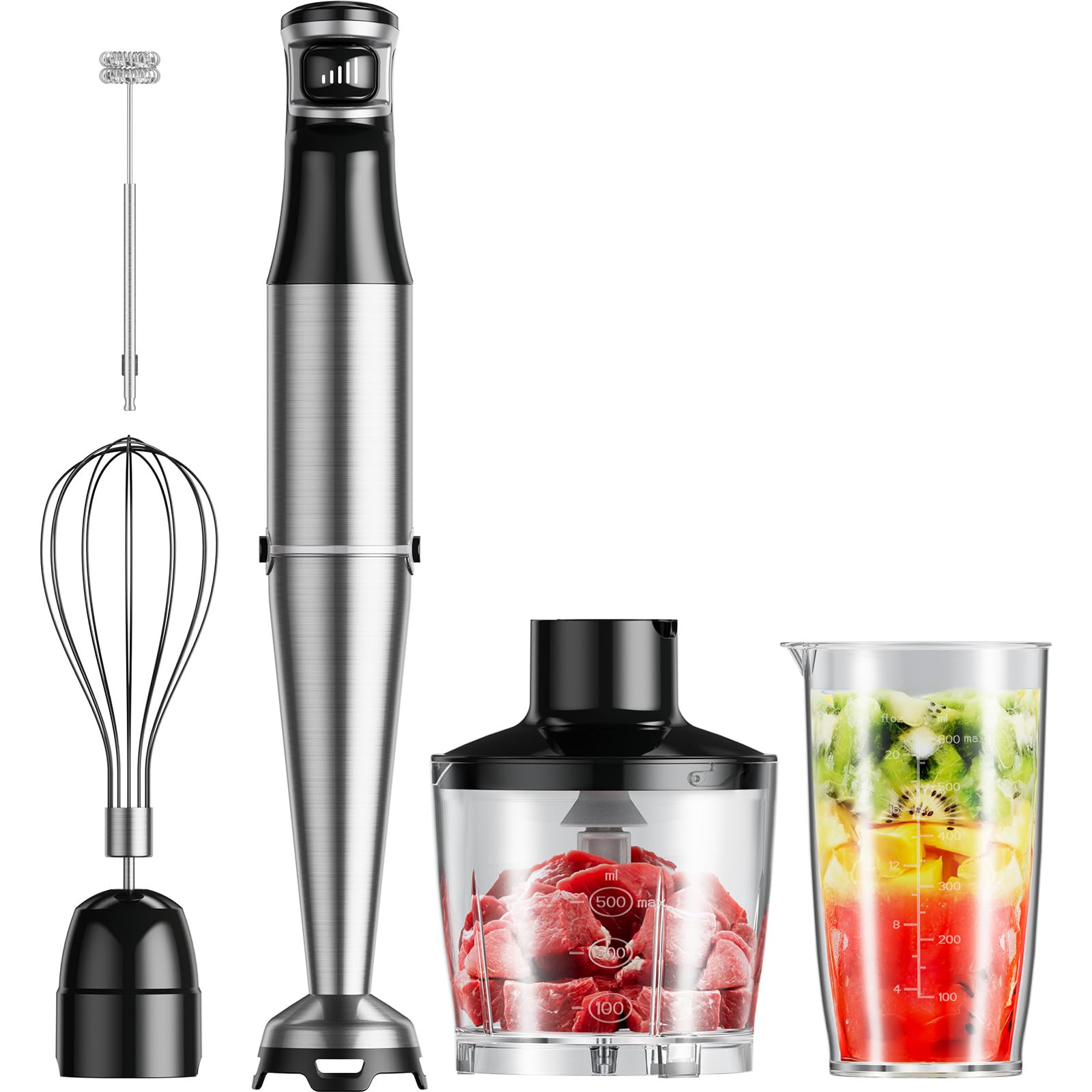 Uniqus 1100W Handheld Immersion Blender Trigger Variable Speed 5 In 1 Stick Blender With Chopper, Whisk And Frother For Kitchen Powerful Emulsion Blender