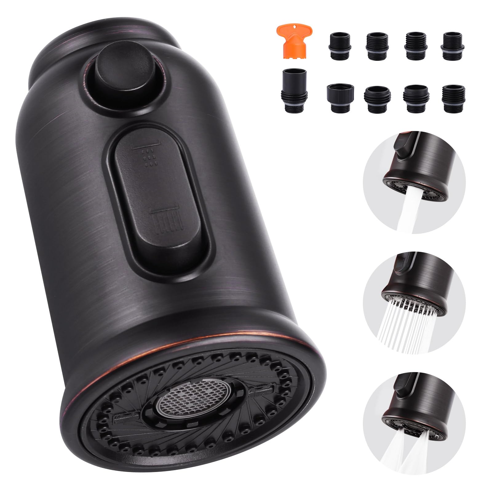 Aleasha Pull Down Faucet Head Replacement,3-Function Kitchen Faucet Spray Head With 9 Adapters,Kitchen Faucet Head Sink Spray Nozzle Compatible With American Standard,Oil Rubbed Bronze