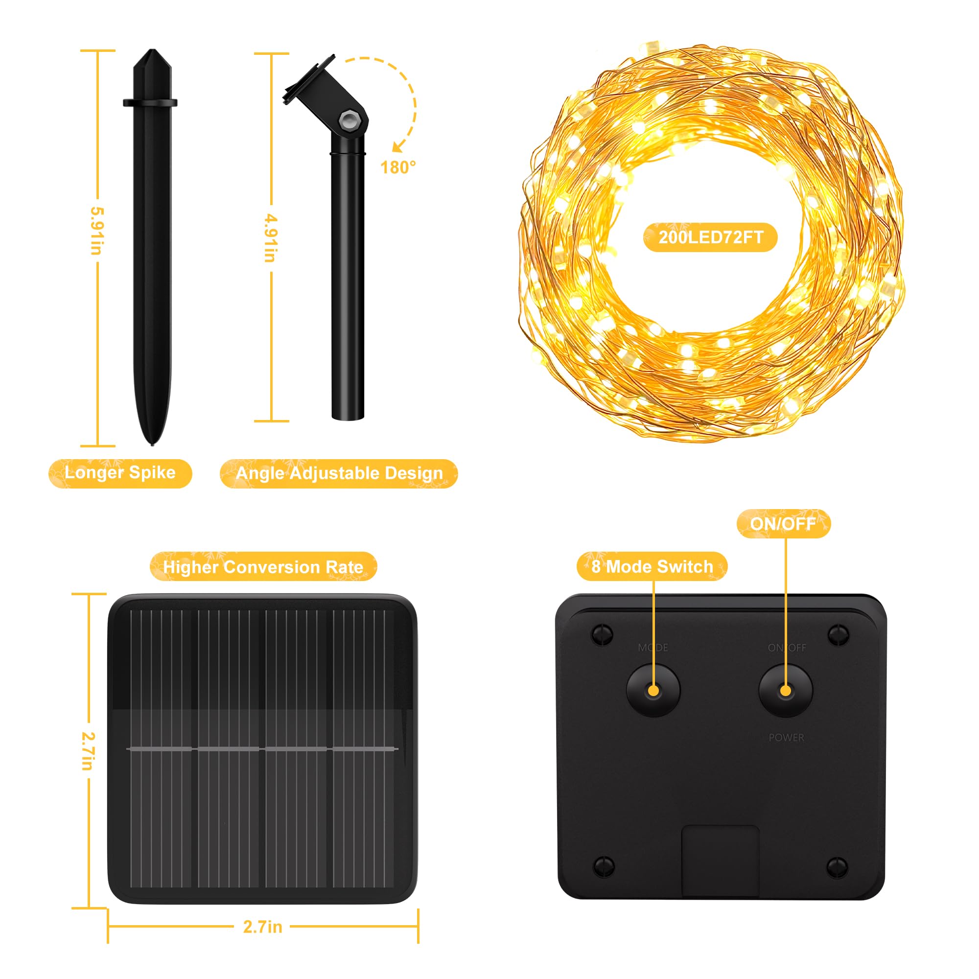 Selarlyt 200 Led 72Ft Solar String Lights For Outside, Solar Fairy Lights For Outside Waterproof With 8 Modes, Twinkle Light For Patio Tree Christmas Party Wedding Decor(Warm White)