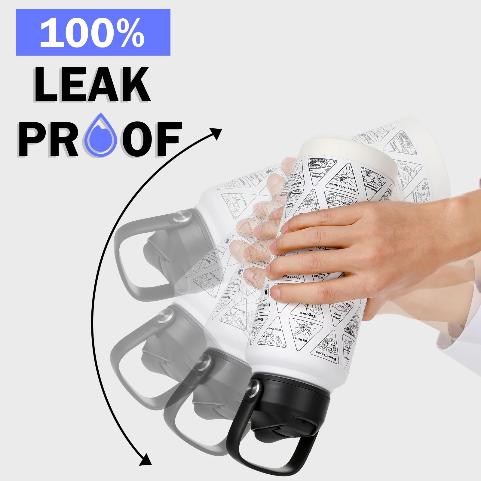 National Parks Water Bottle With Stickers  32Oz Wide Mouth Leakproof Stainless Steel Bucket List