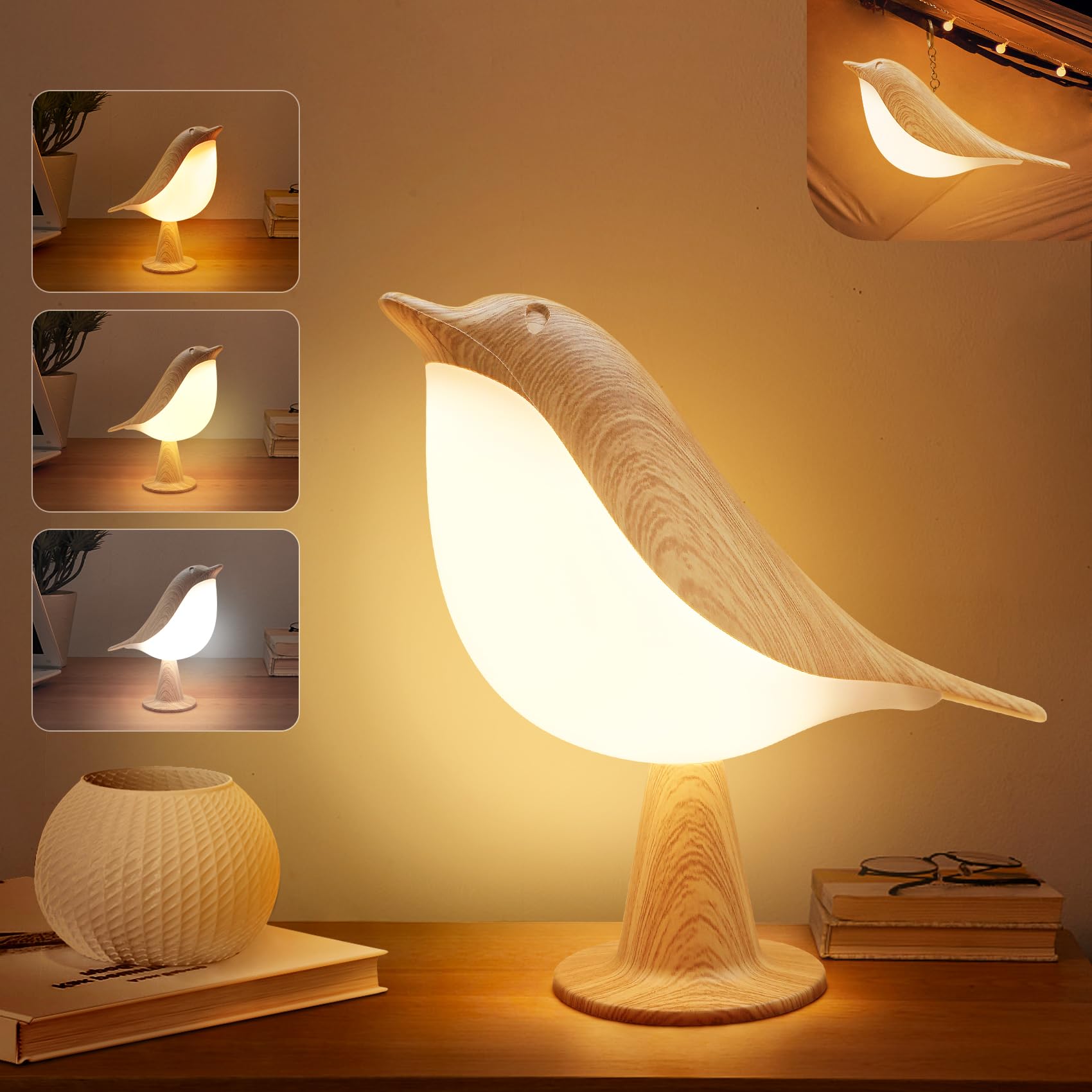 Vvin 2 In 1 Small Desk Lamp, Bird Cordless Table Lamp With 3 Color Temperature Dimmer And Touch Sensor - Rechargeable Battery Night Light For Kids, Bedroom, Bedside, And Outdoor Use