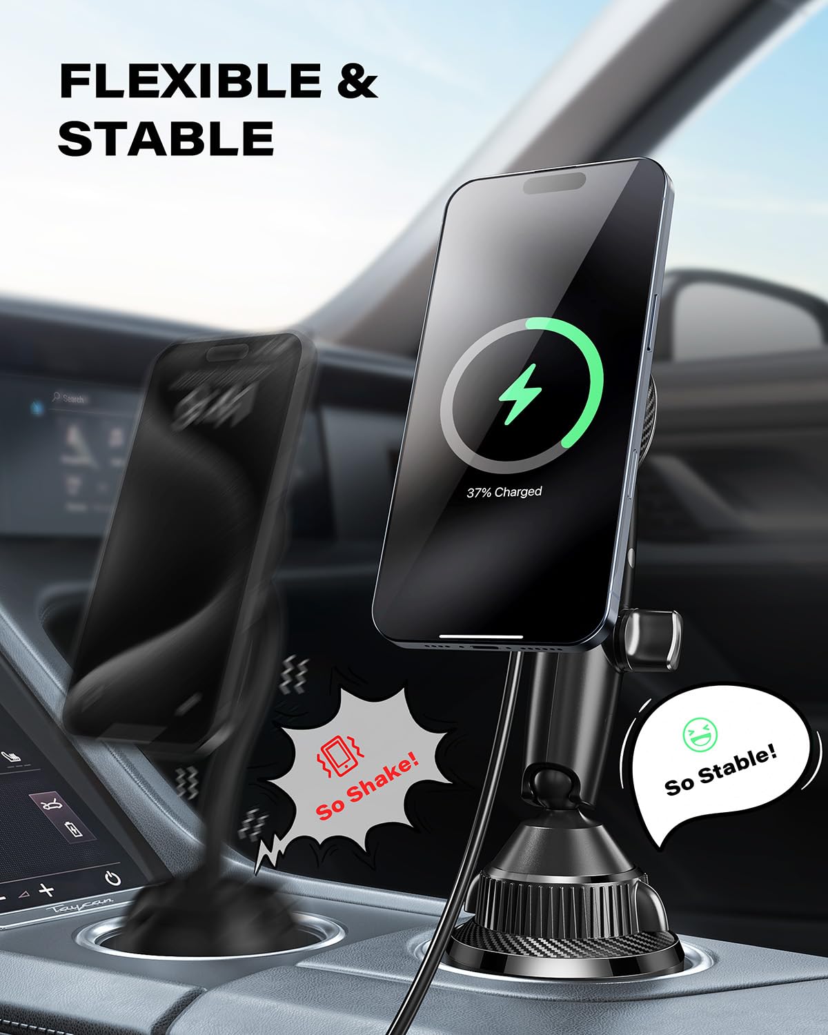 Apps2Car  For Qi2 Magsafe Cup Holder Charger, Car Mount Charger 15W Fast Charging, Wireless Magnetic Cell Phone Stand With Tri-Pivot Arm For Iphone 16 15 14 13 12 Pro Max Mini