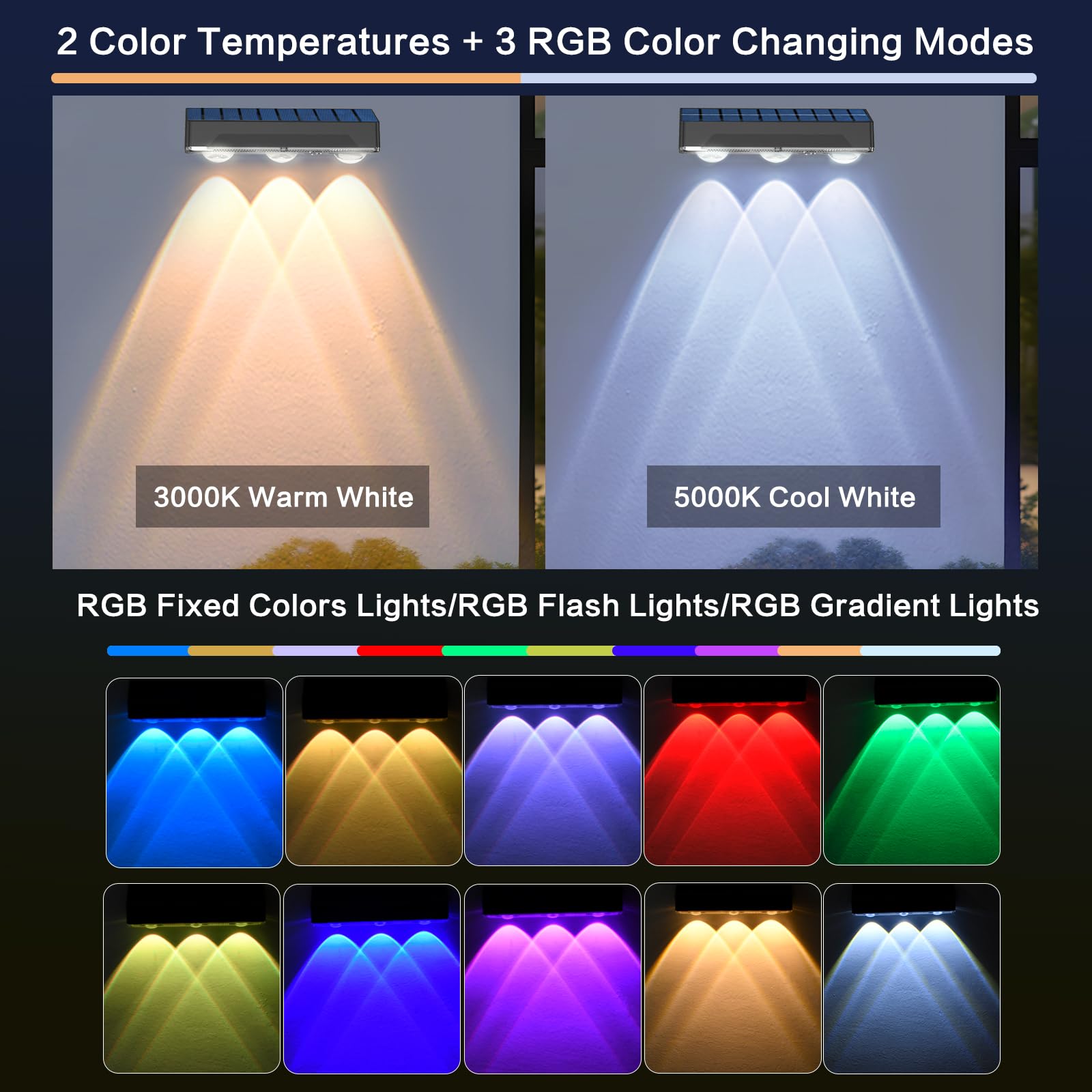 Indarun Solar Fence Lights 12Pk, Rgb & Warm White & Cool White & 12 Modes, Bright Lens Led Deck Step Fence Light Solar Powered, Fence Solar Lights Outdoor Waterproof For Backyard/Wall/Step/Patio/Pool/Railing